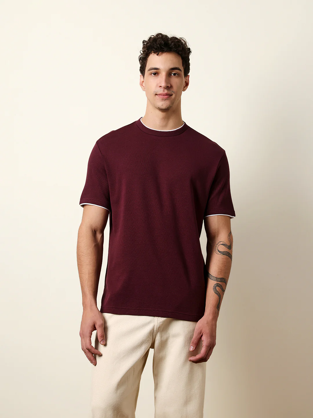 Men Maroon Half Sleeve Regular T-Shirt - Image 3