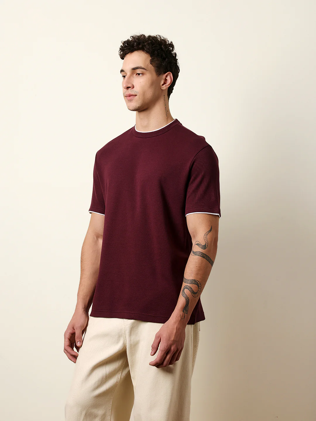 Men Maroon Half Sleeve Regular T-Shirt - Image 4