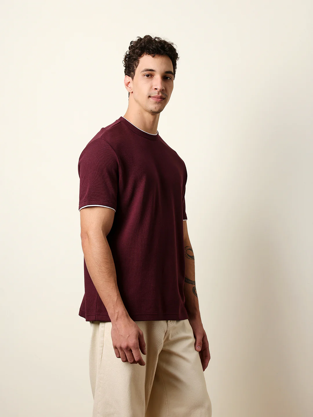 Men Maroon Half Sleeve Regular T-Shirt - Image 5