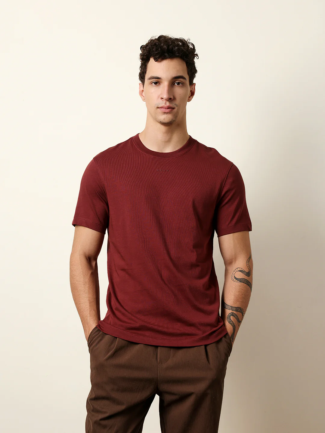 Men Maroon Half Sleeve Regular T-Shirt - Image 3