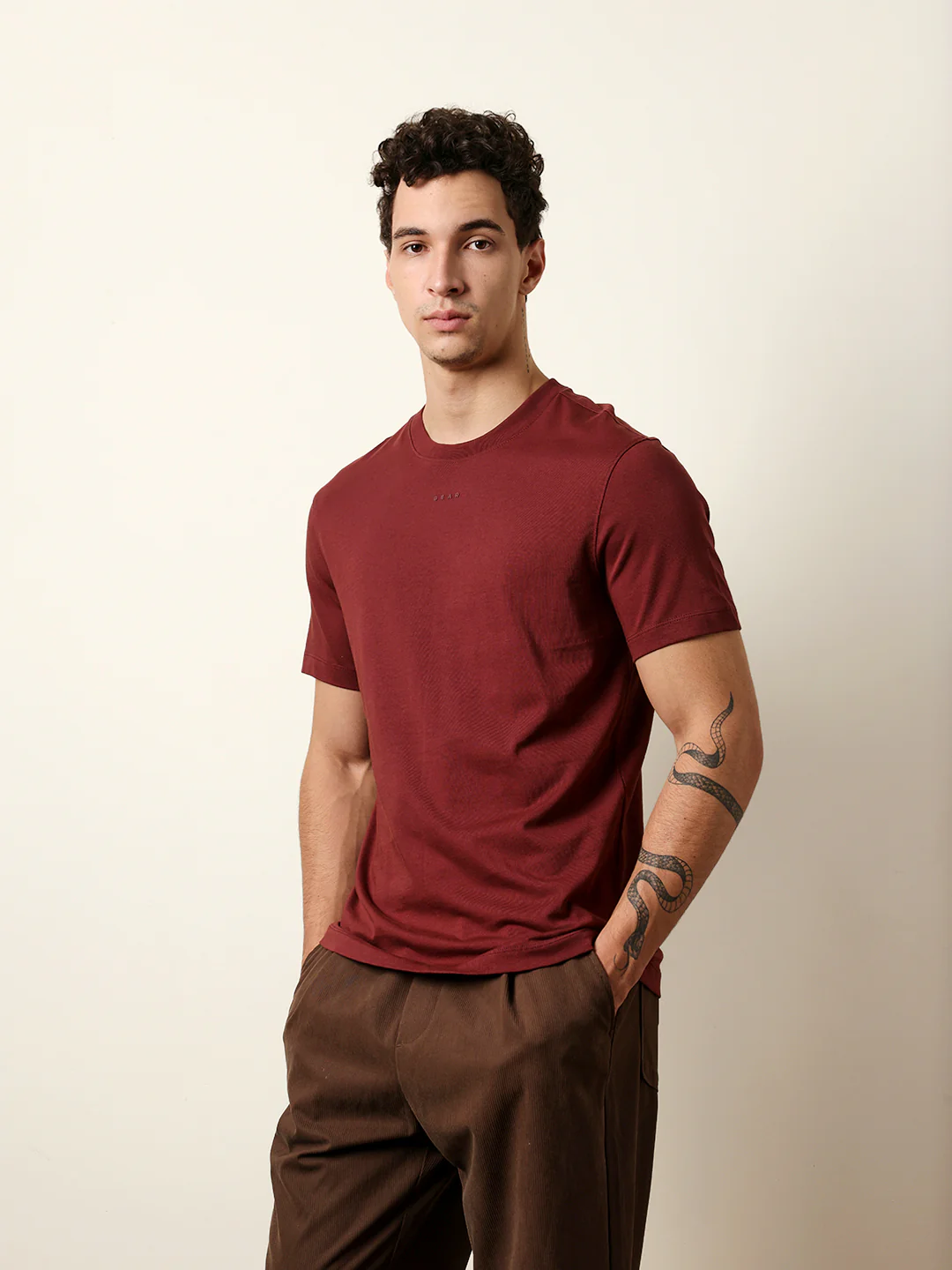 Men Maroon Half Sleeve Regular T-Shirt - Image 4