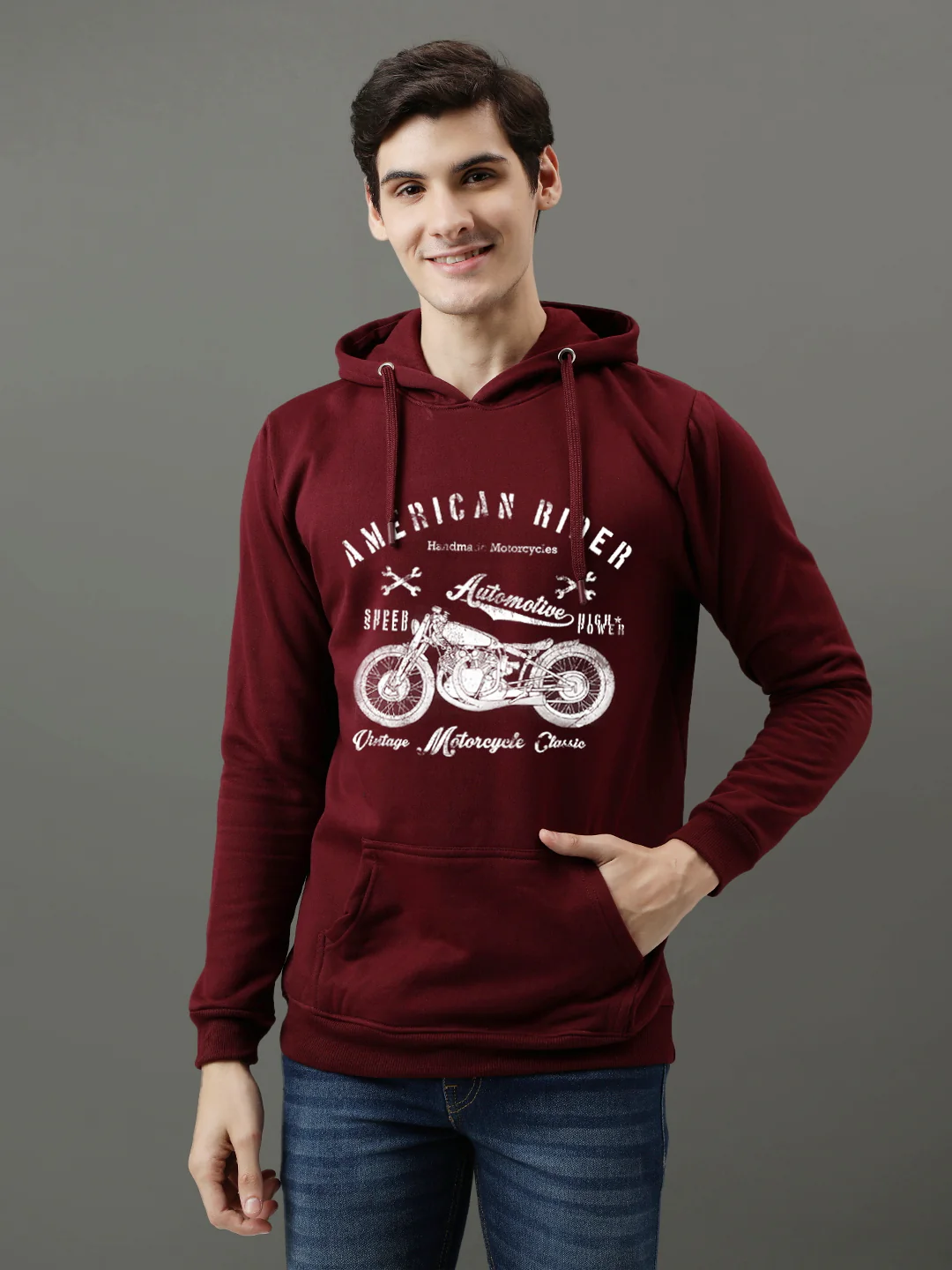 Men Maroon Printed Hoodie - Image 2