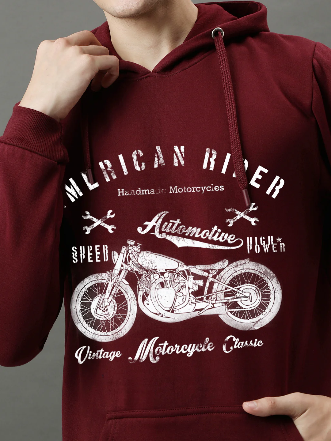 Men Maroon Printed Hoodie - Image 4