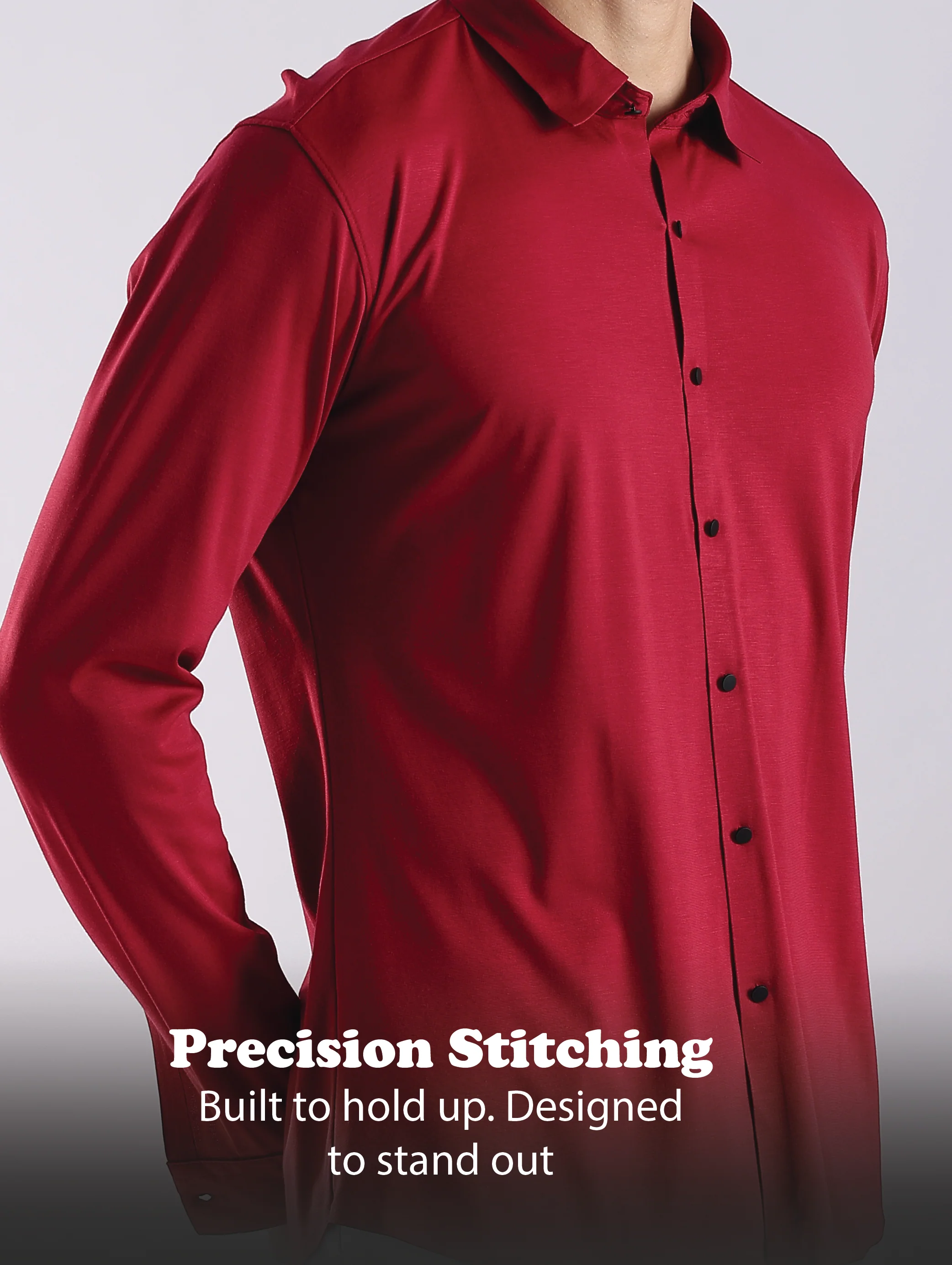 Men Maroon Knitted Slim Fit Shirt - Image 6