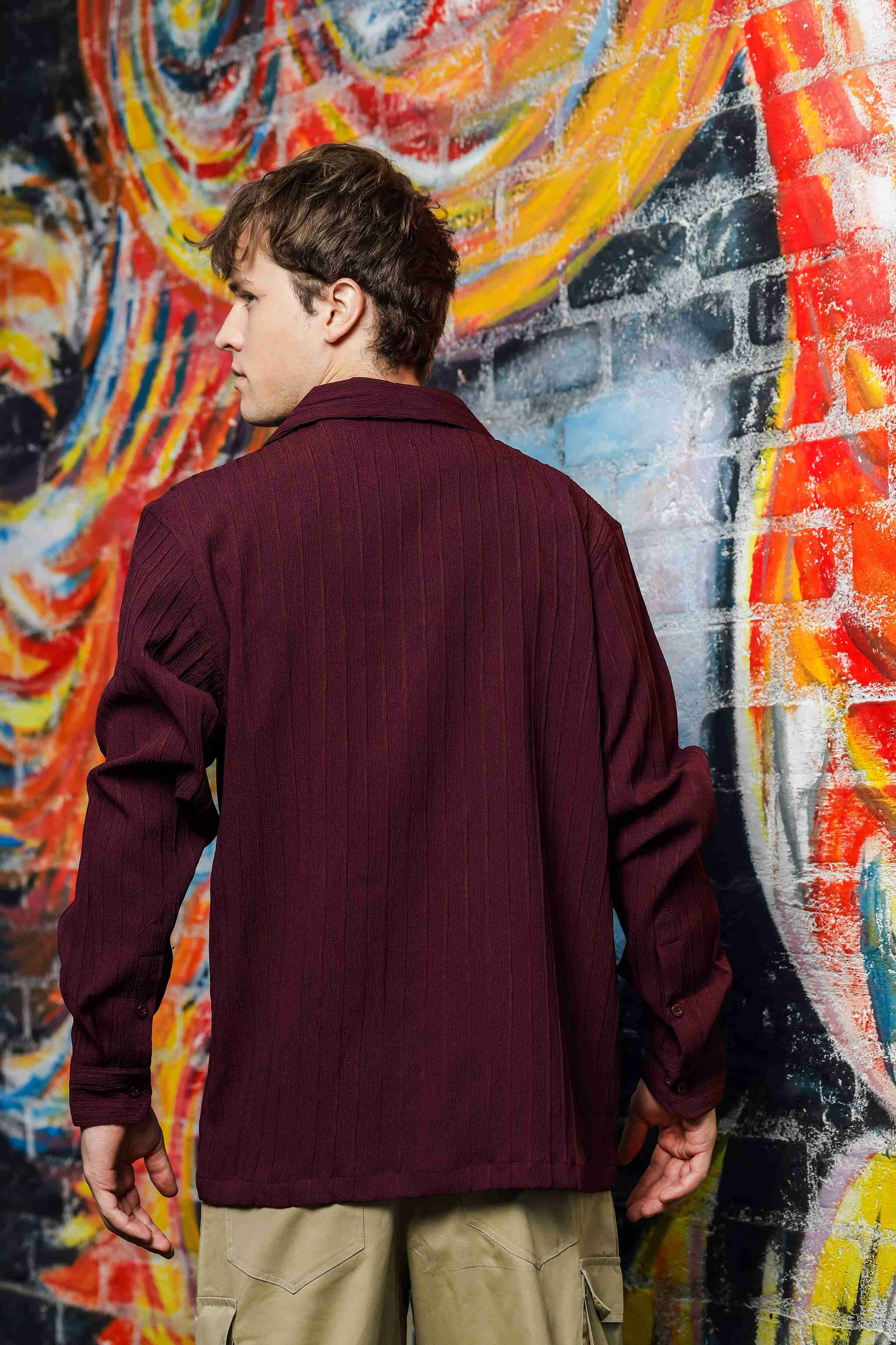 Men Maroon Korean Shirt - Image 3