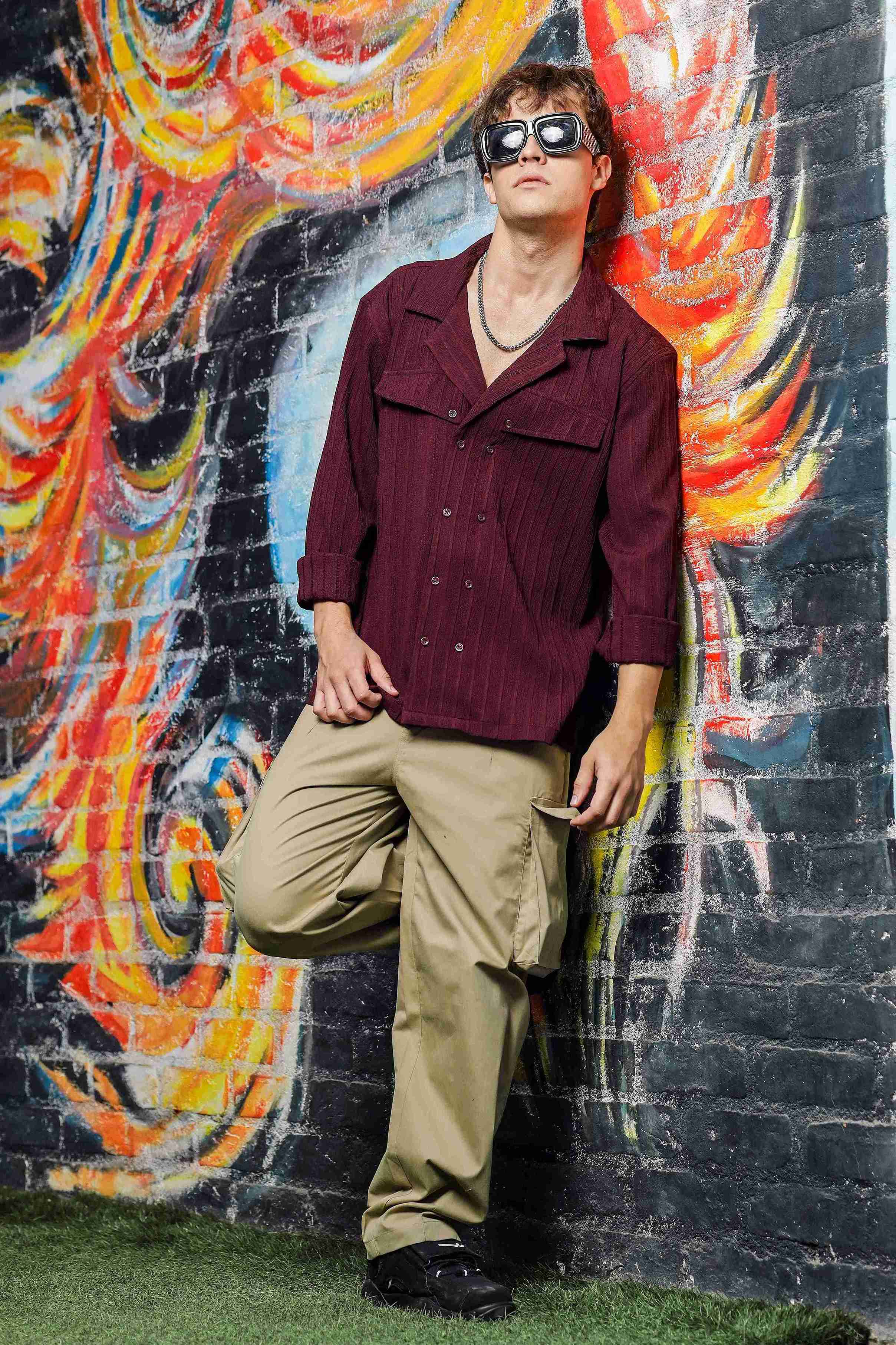 Men Maroon Korean Shirt - Image 6