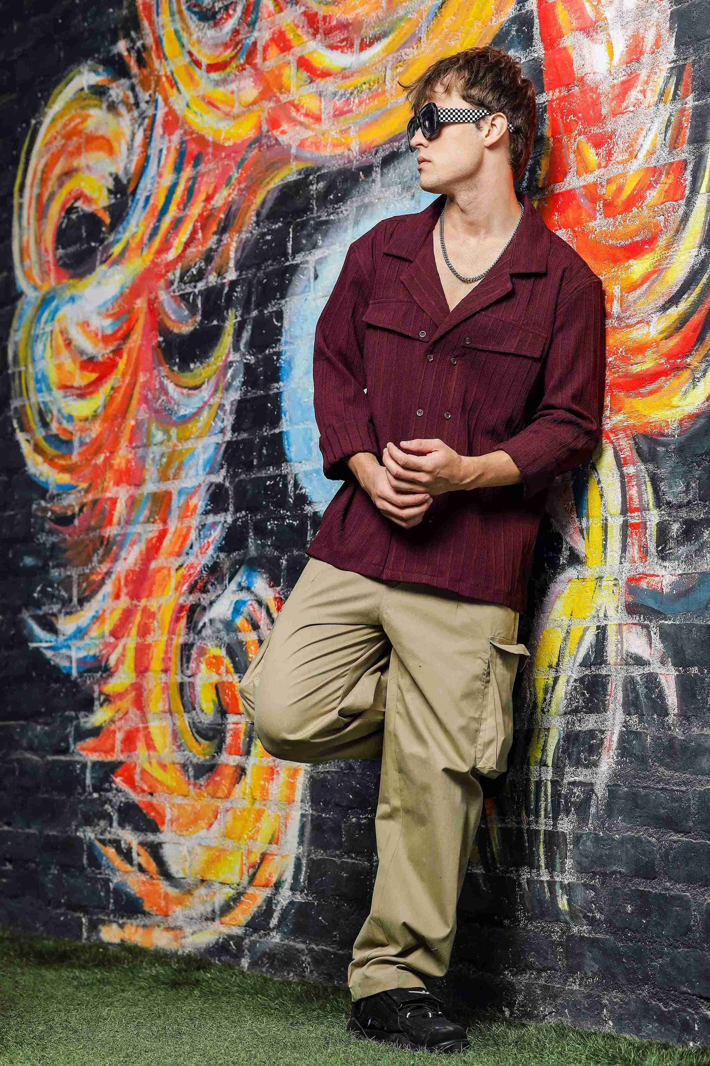 Men Maroon Korean Shirt - Image 7