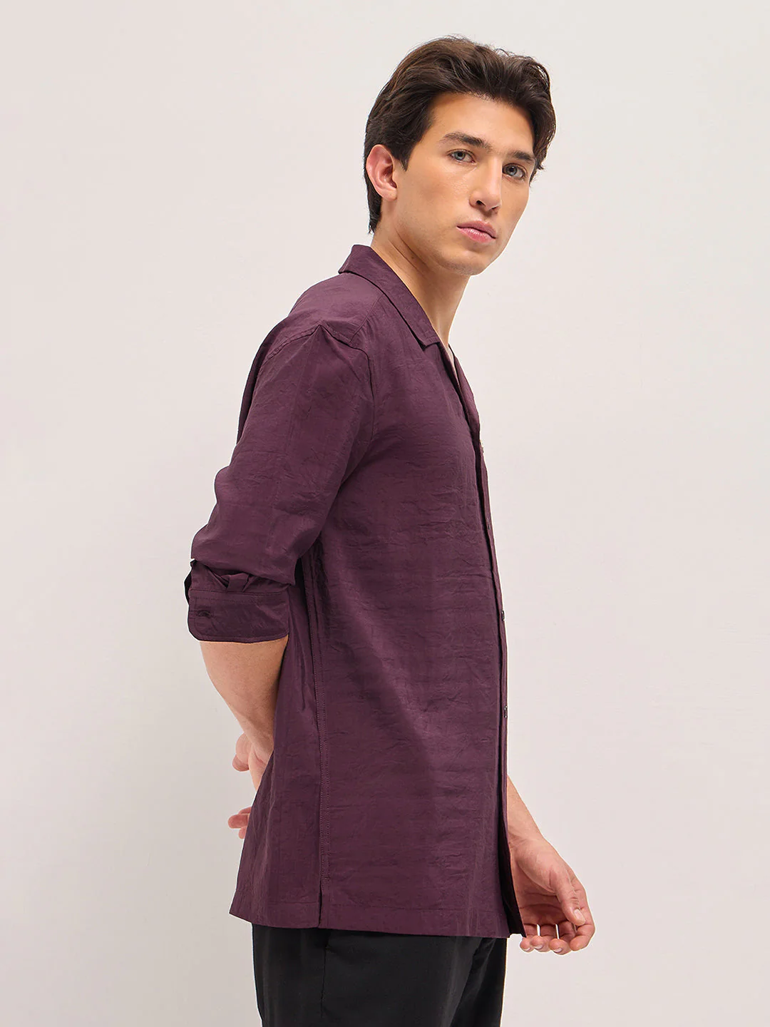 Men Maroon Lenzing Modal Solid Oversize Fit Casual Shirt - Image 3