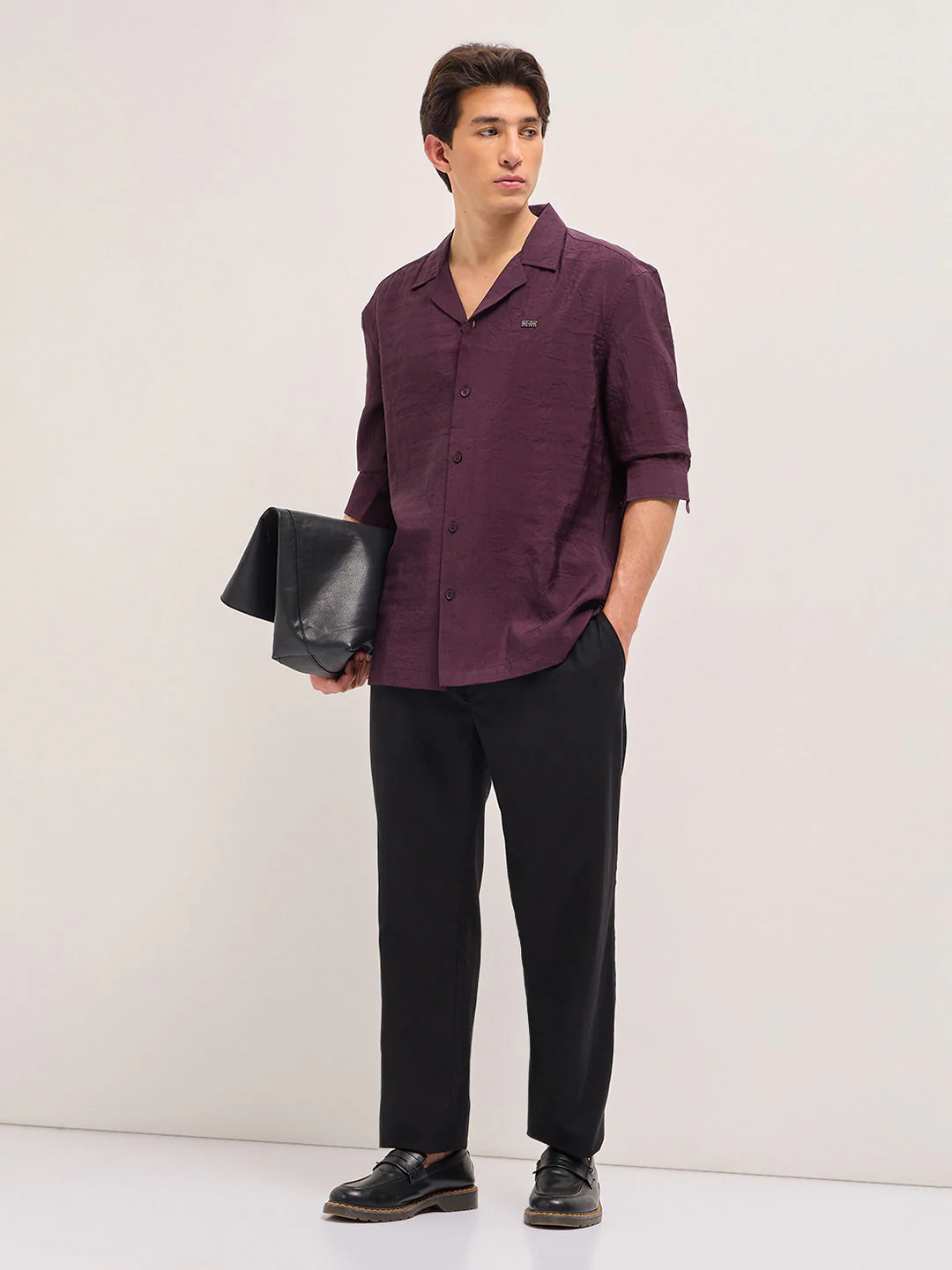 Men Maroon Lenzing Modal Solid Oversize Fit Casual Shirt - Image 4