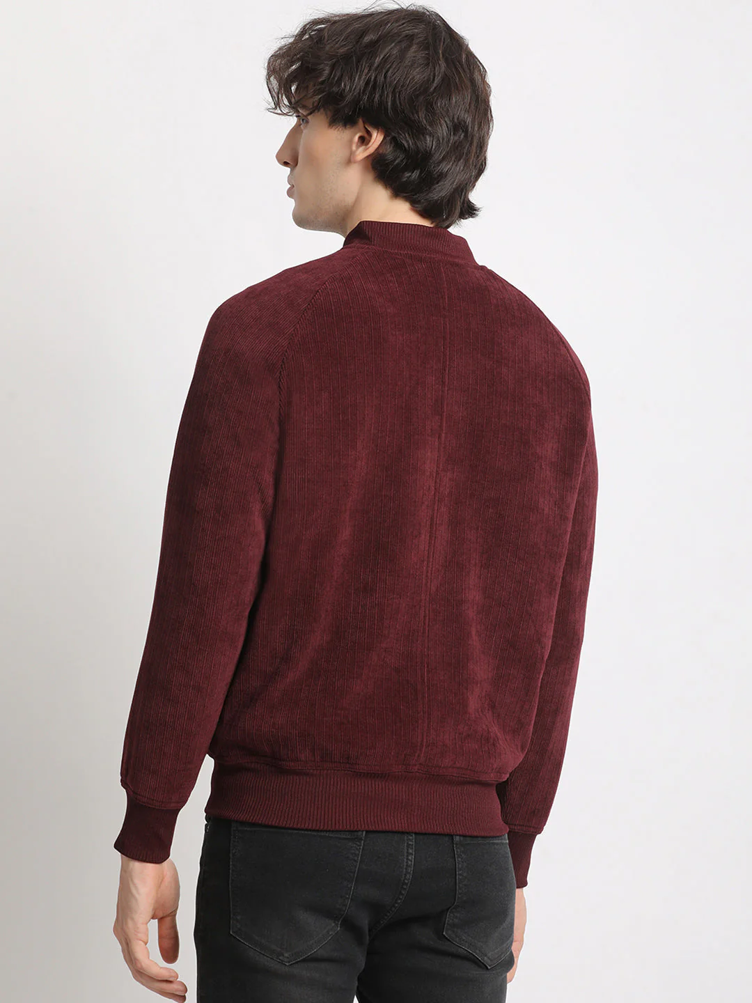 Men  Maroon Lightweight Bomber Jacket - Image 4
