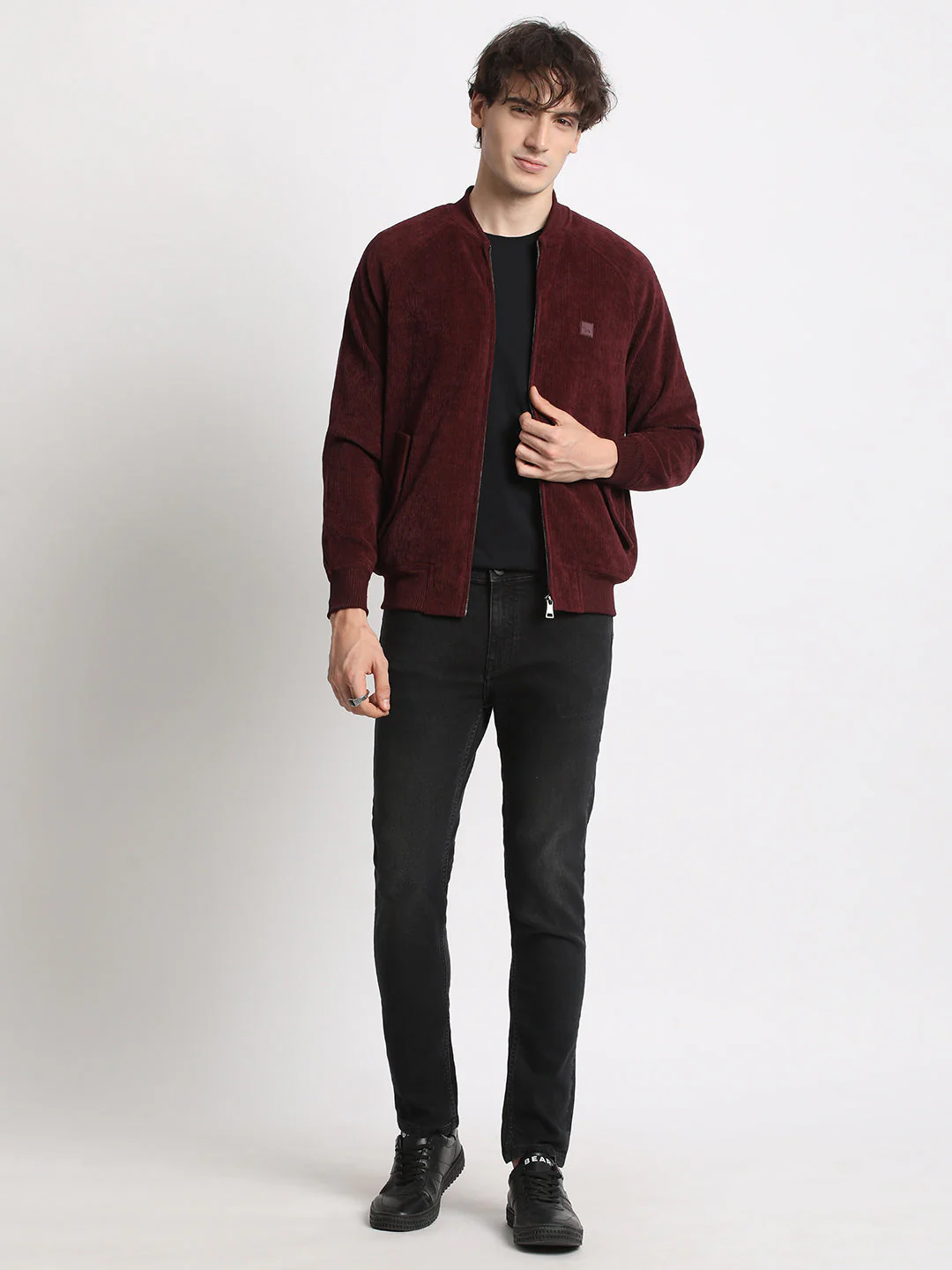 Men  Maroon Lightweight Bomber Jacket - Image 5