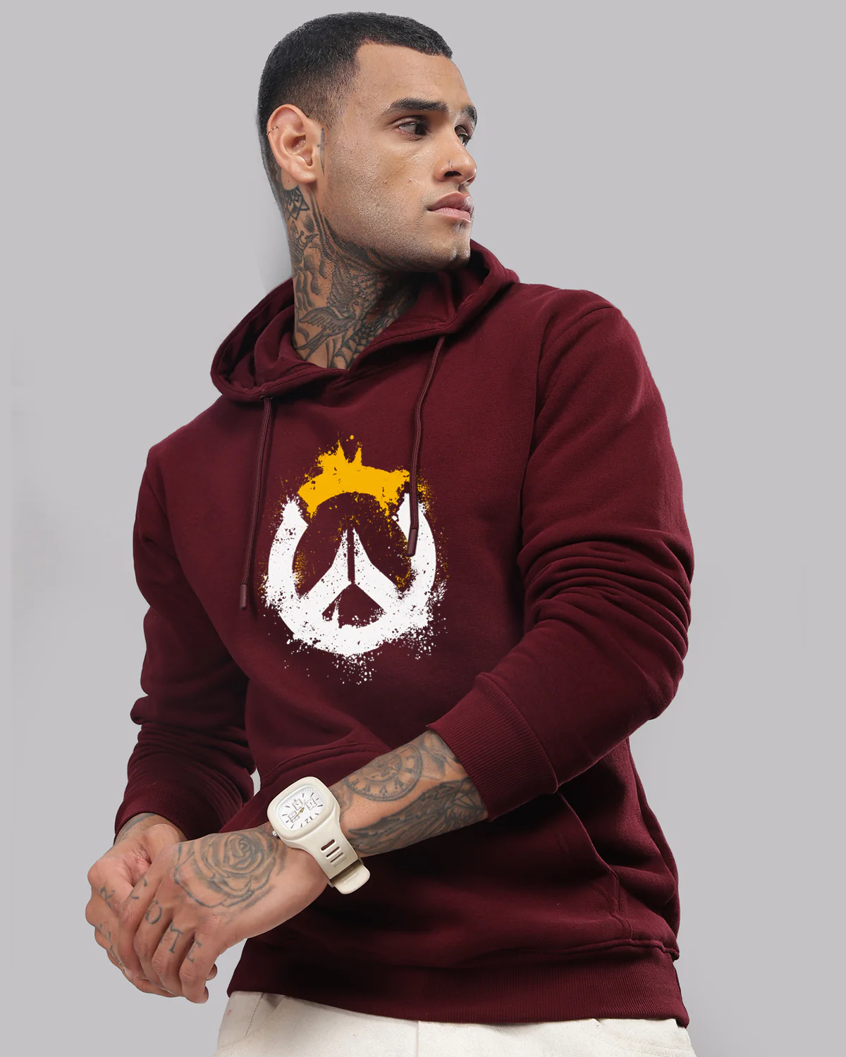 Men Maroon Long Lasting Printed Hoodie - Image 5