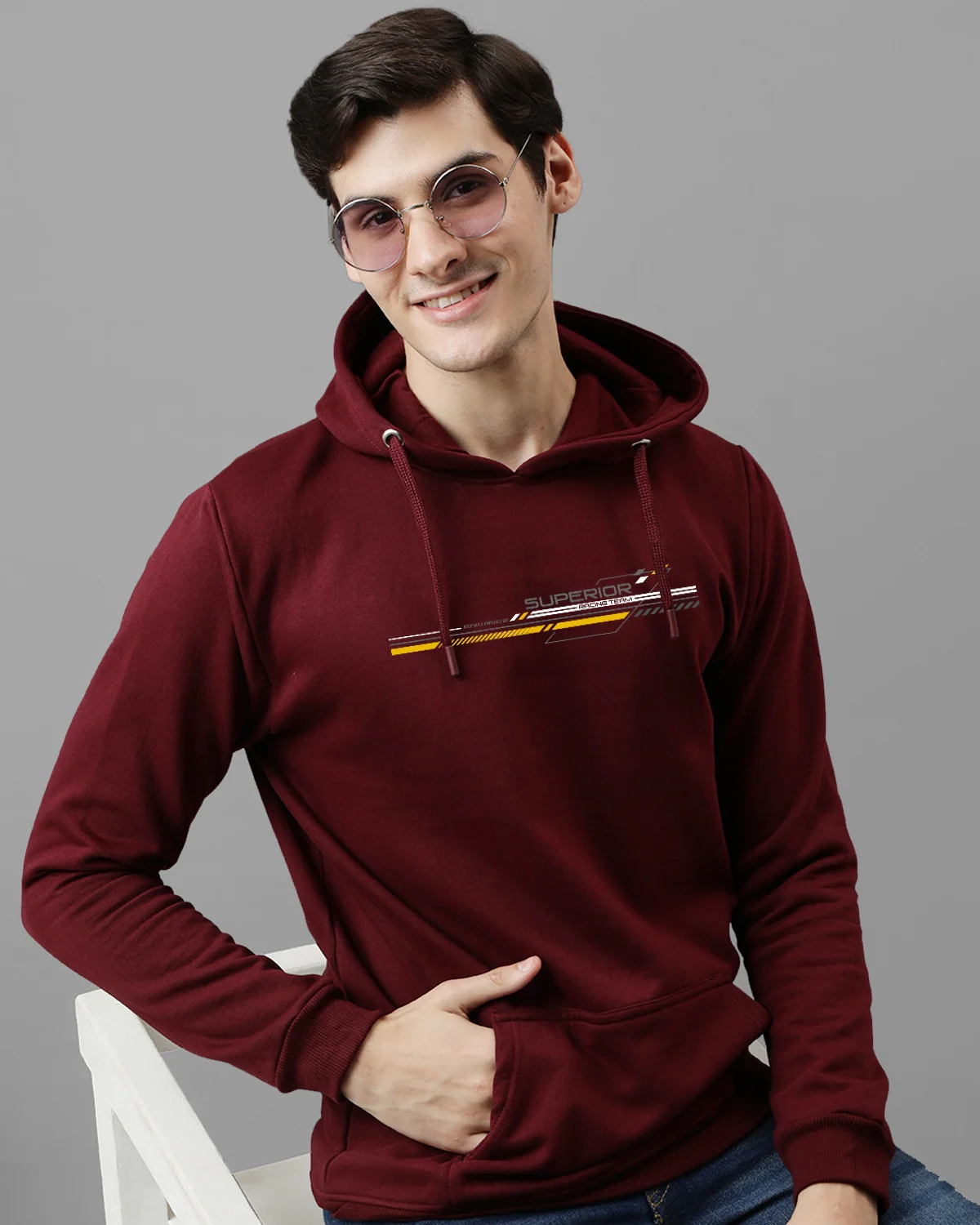 Men Maroon Long Lasting Printed Hoodie - Image 2