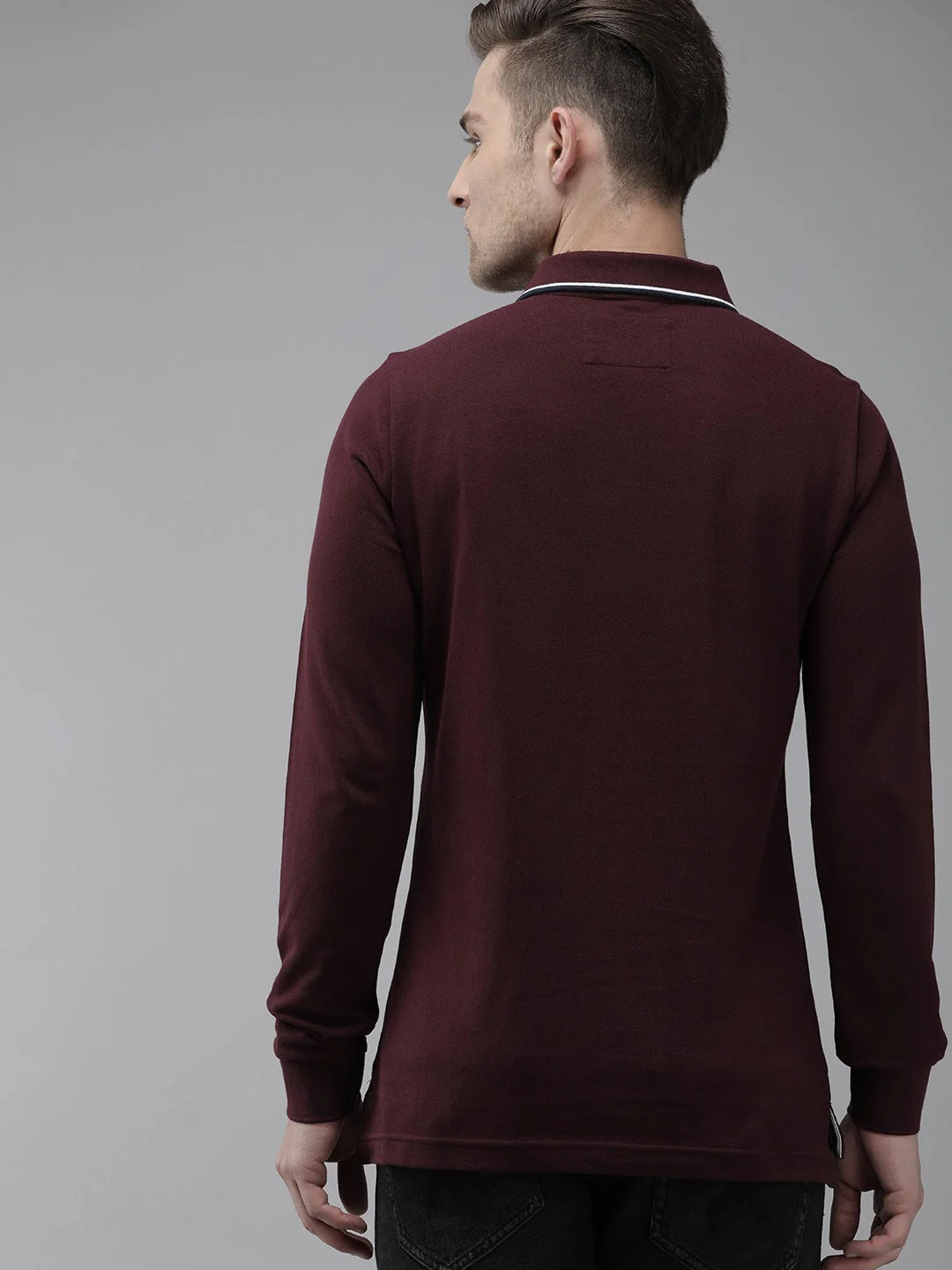 Men  Maroon Long Sleeves Pique Polo - Image 3