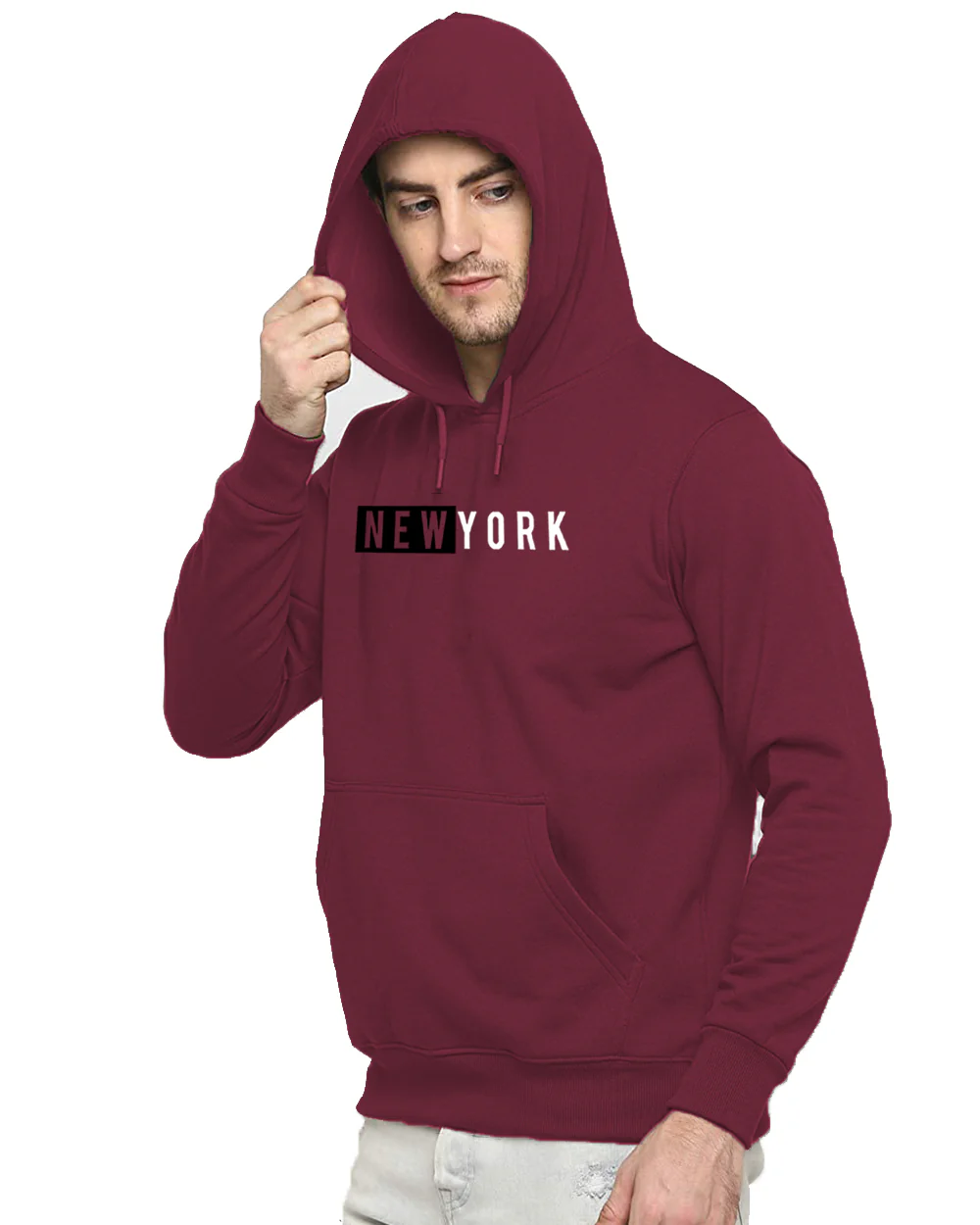 Men Maroon Printed Hoodie - Image 3