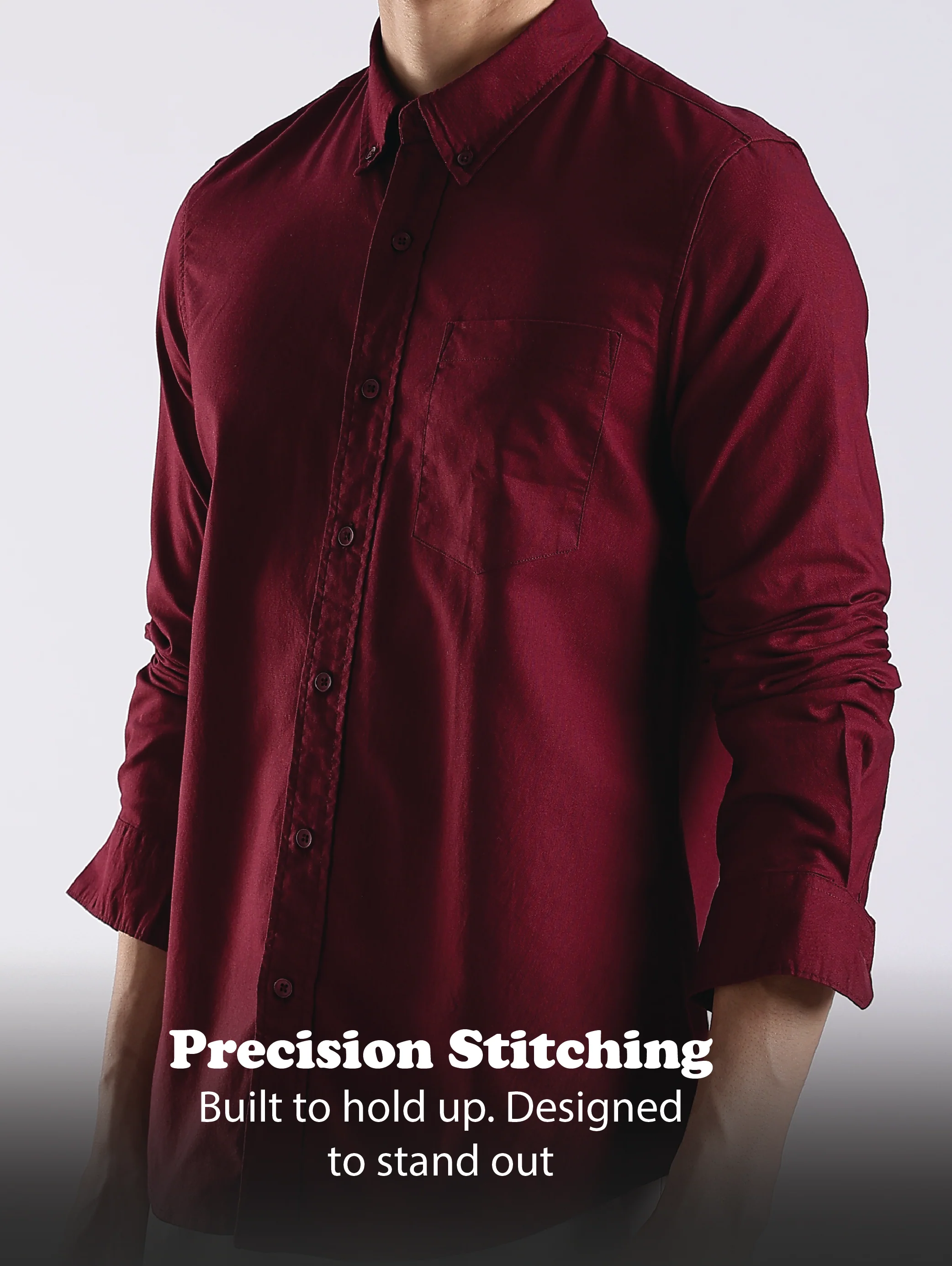 Men Maroon Oxford Solid Shirt - Image 12