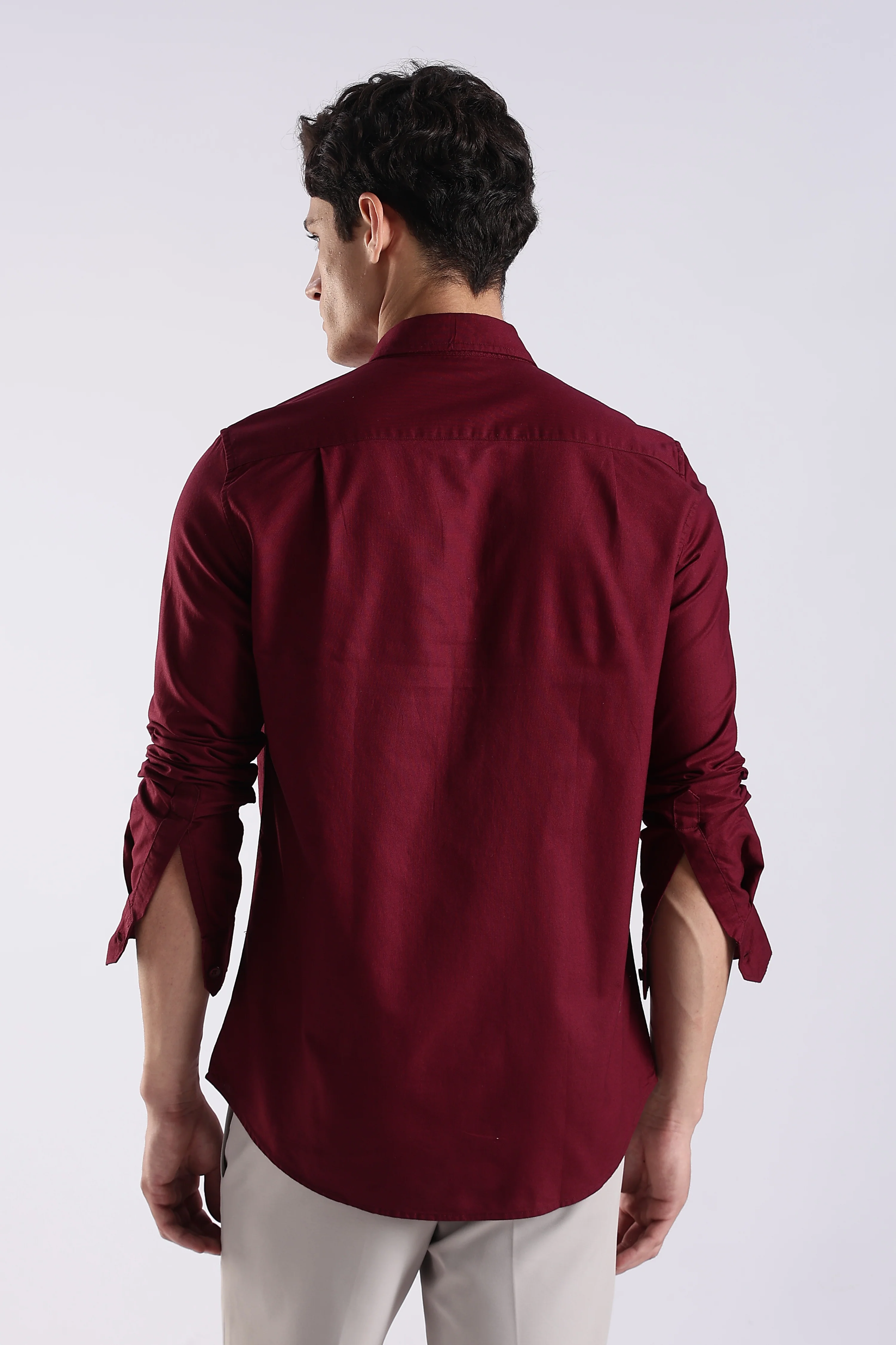 Men Maroon Oxford Solid Shirt - Image 2