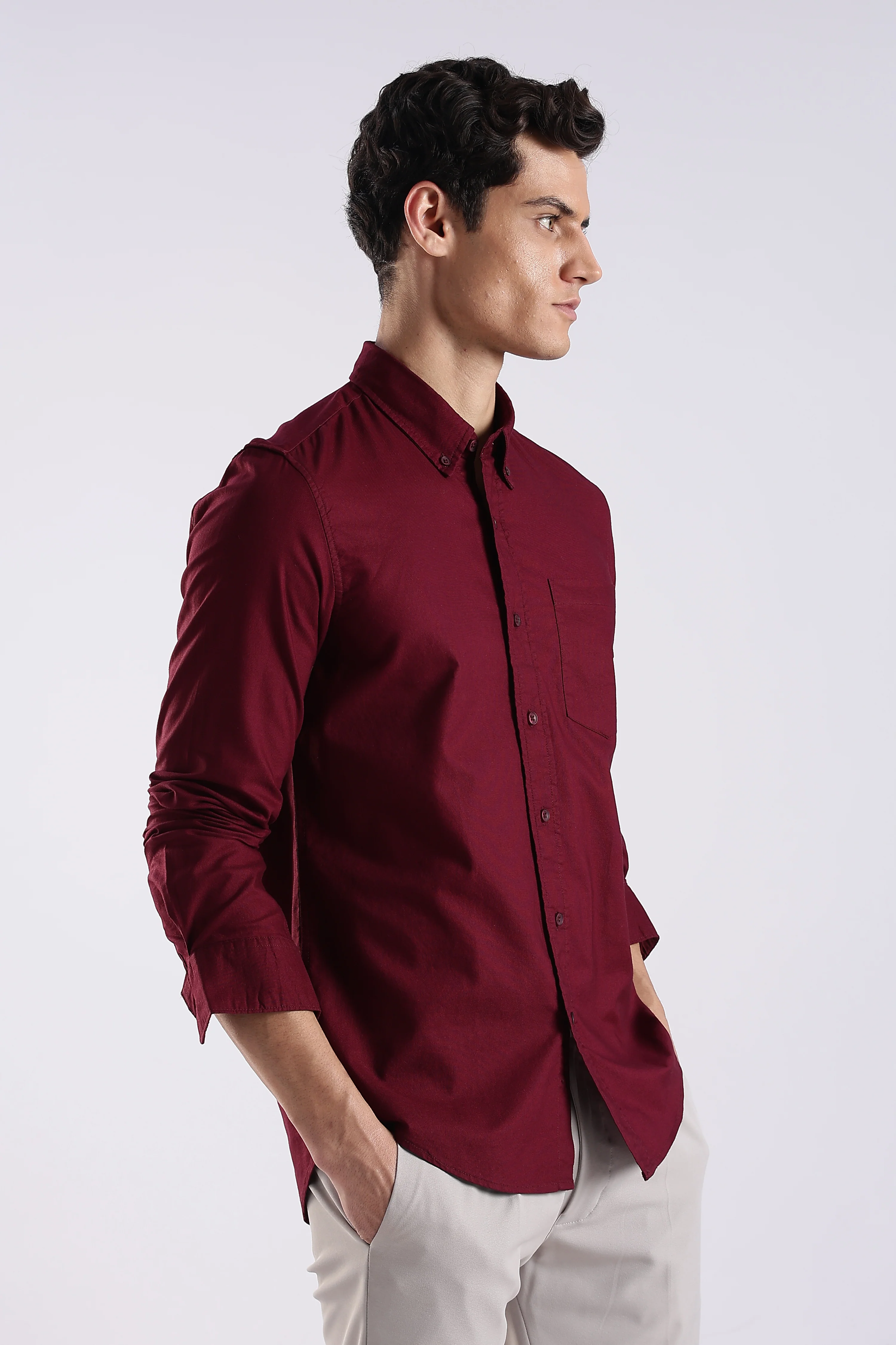 Men Maroon Oxford Solid Shirt - Image 4