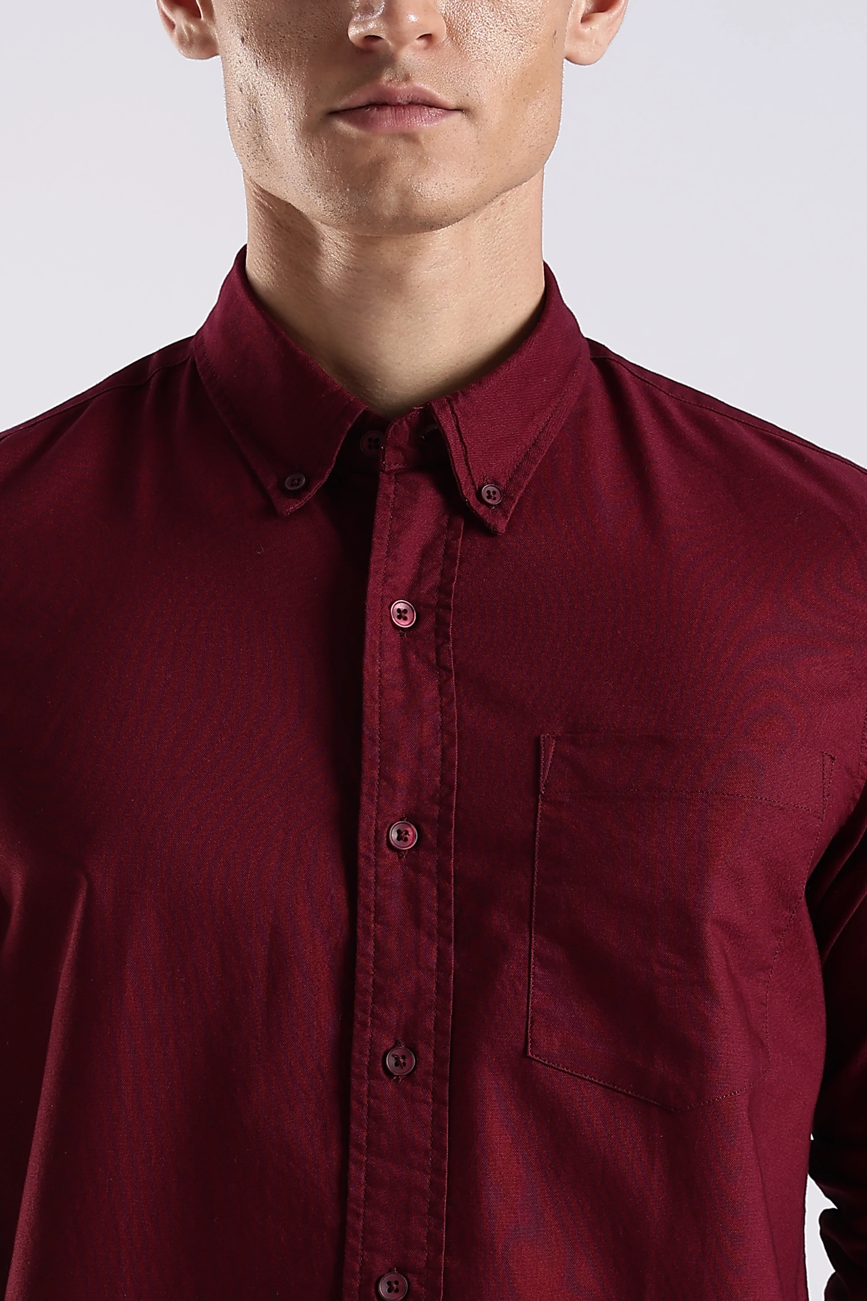 Men Maroon Oxford Solid Shirt - Image 5