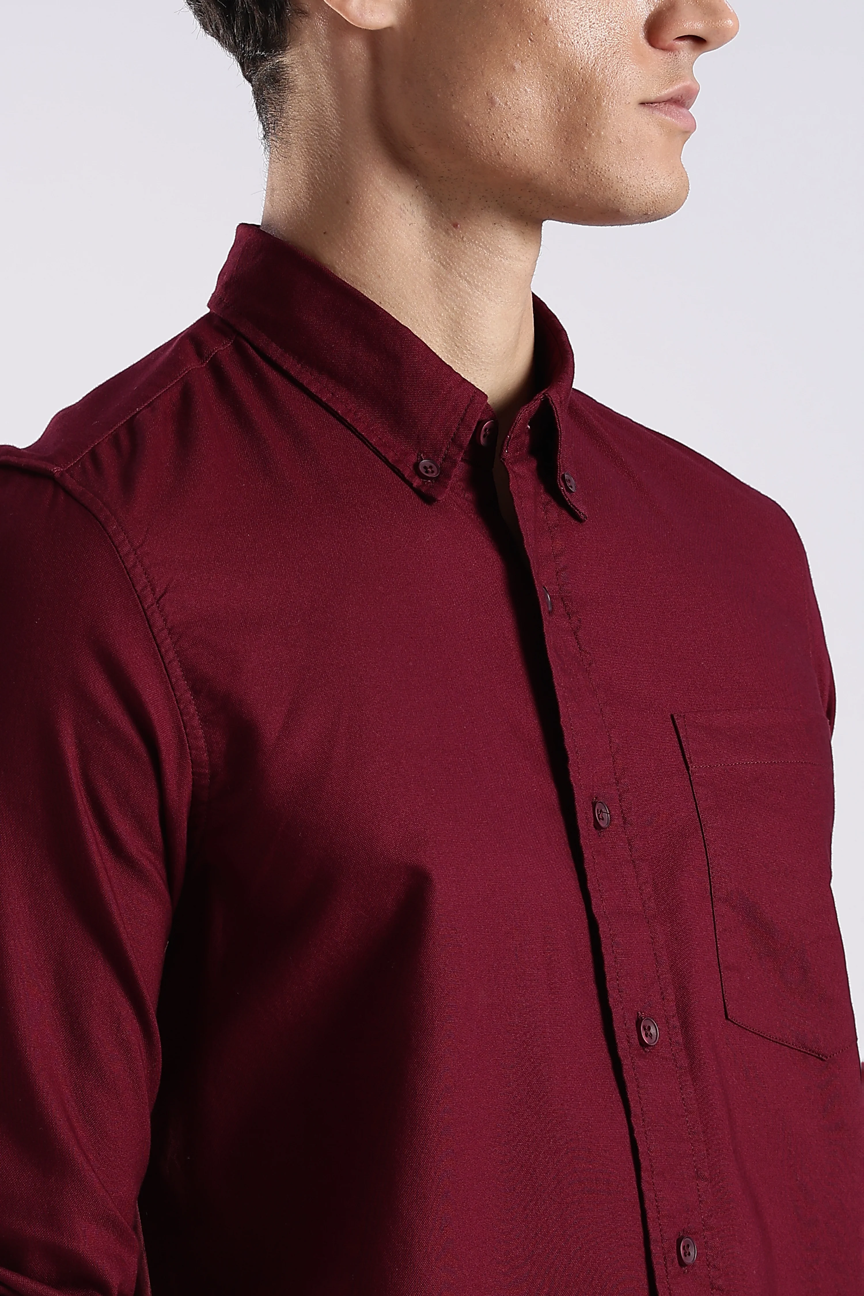 Men Maroon Oxford Solid Shirt - Image 6