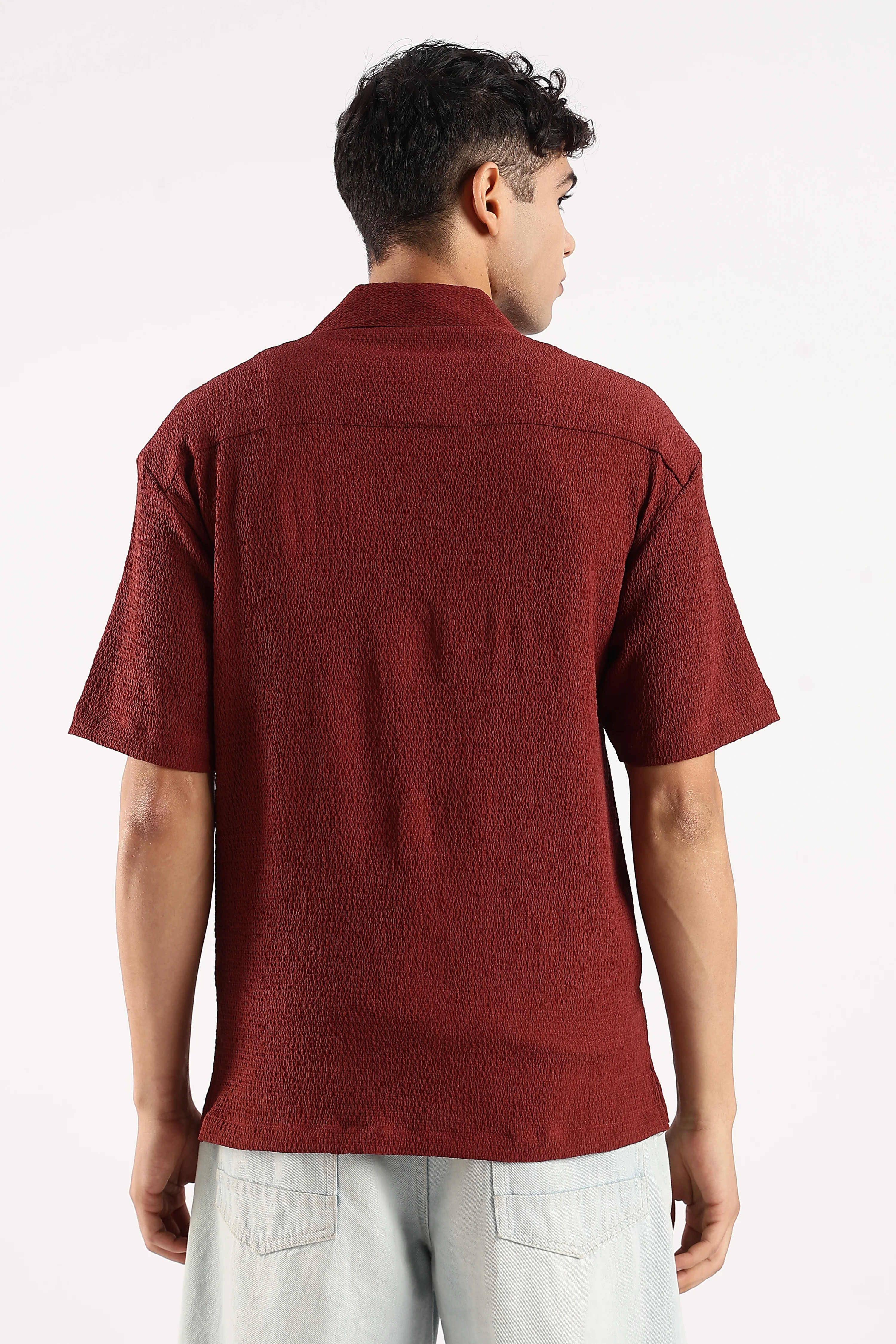 Men Maroon Poly Textured Shirt - Image 3