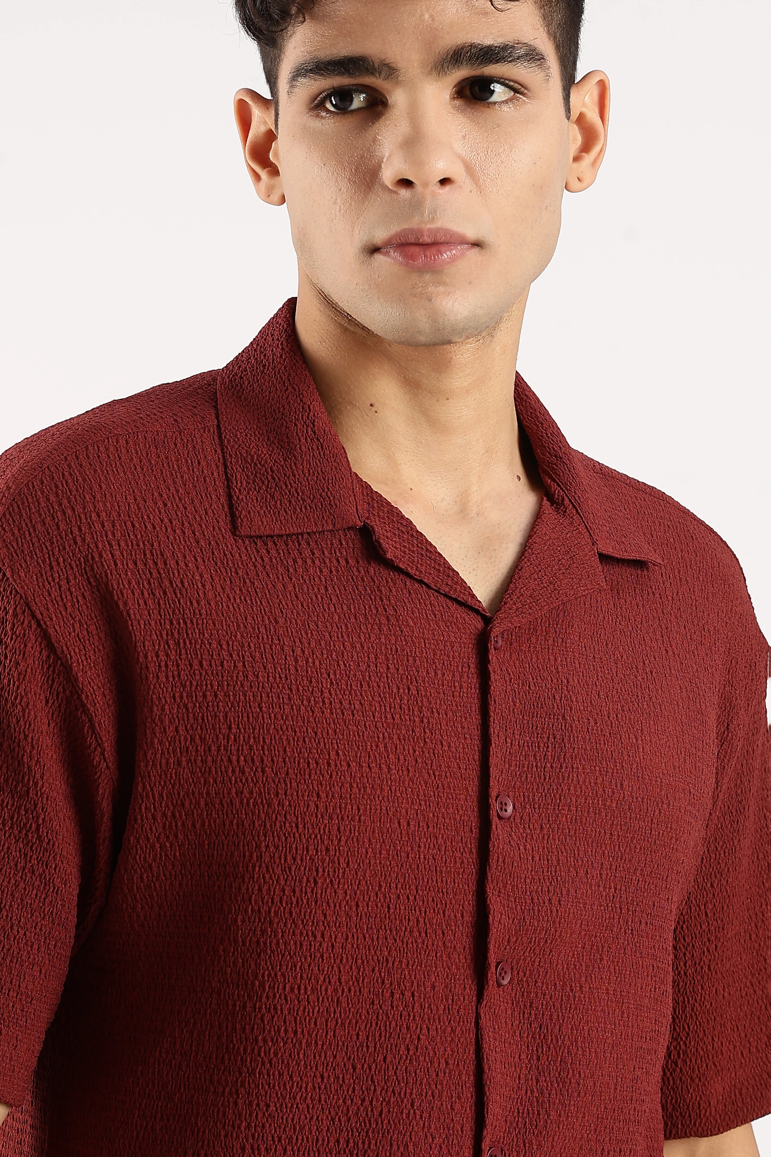 Men Maroon Poly Textured Shirt - Image 5
