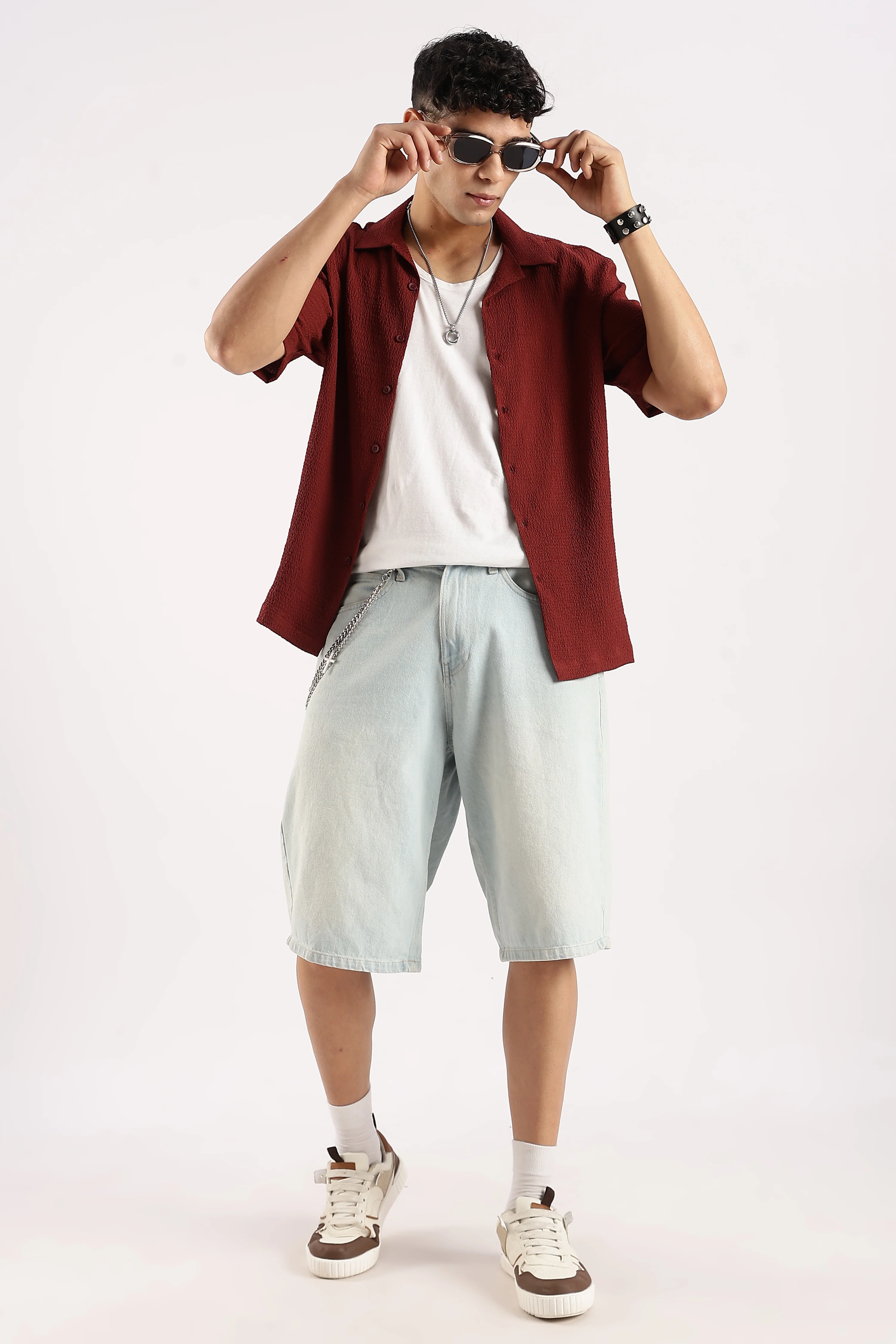 Men Maroon Poly Textured Shirt - Image 6