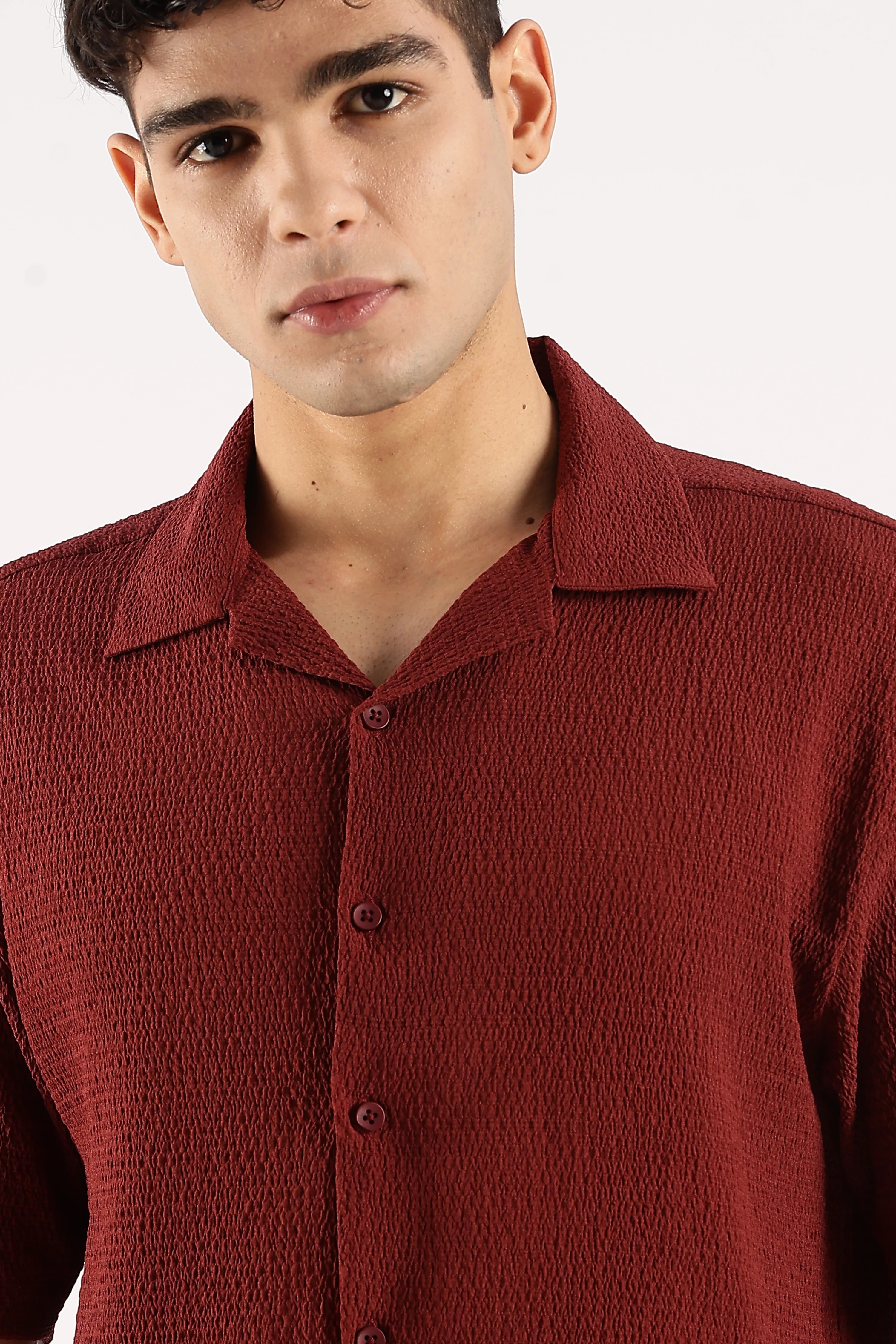 Men Maroon Poly Textured Shirt - Image 7