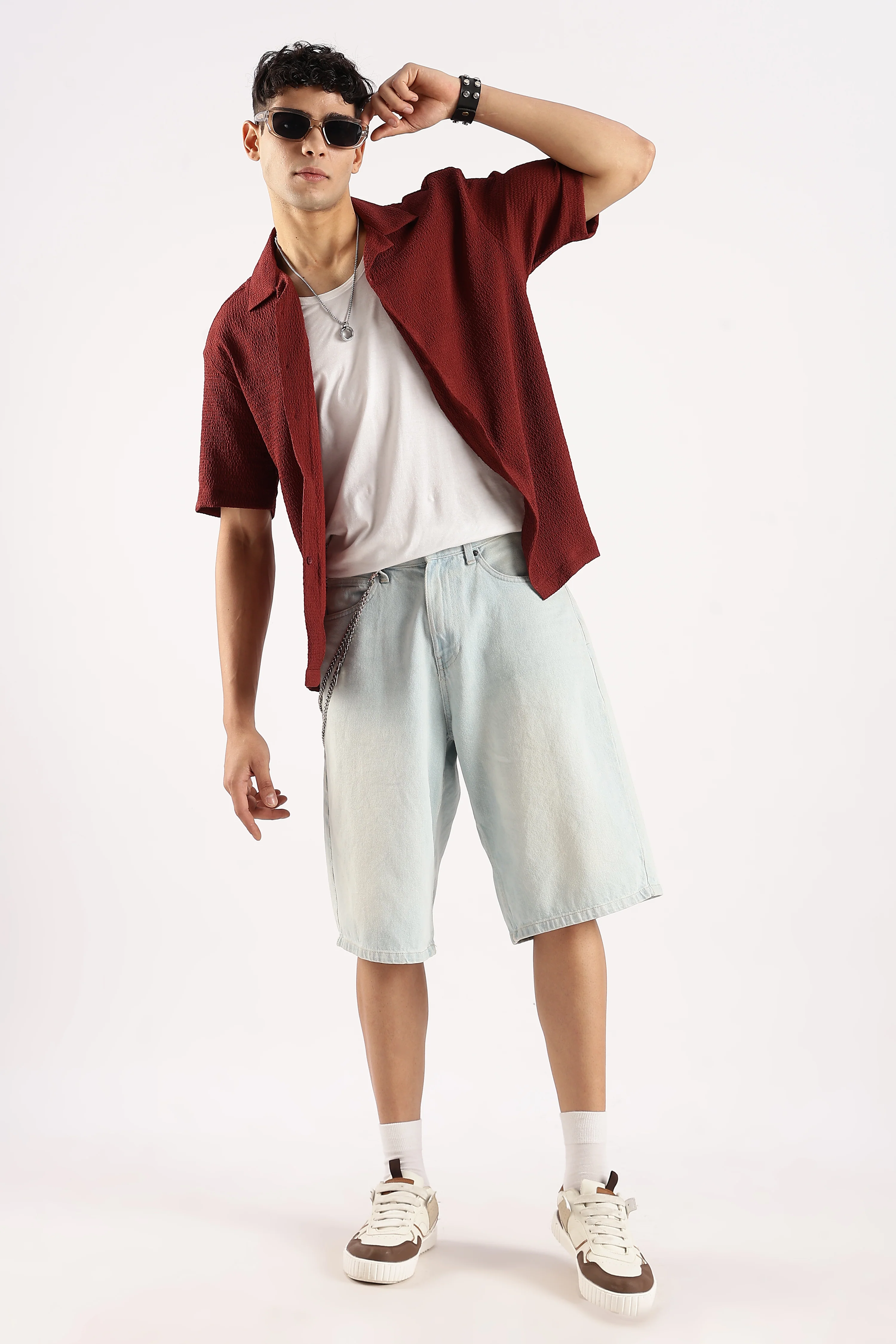 Men Maroon Poly Textured Shirt - Image 8