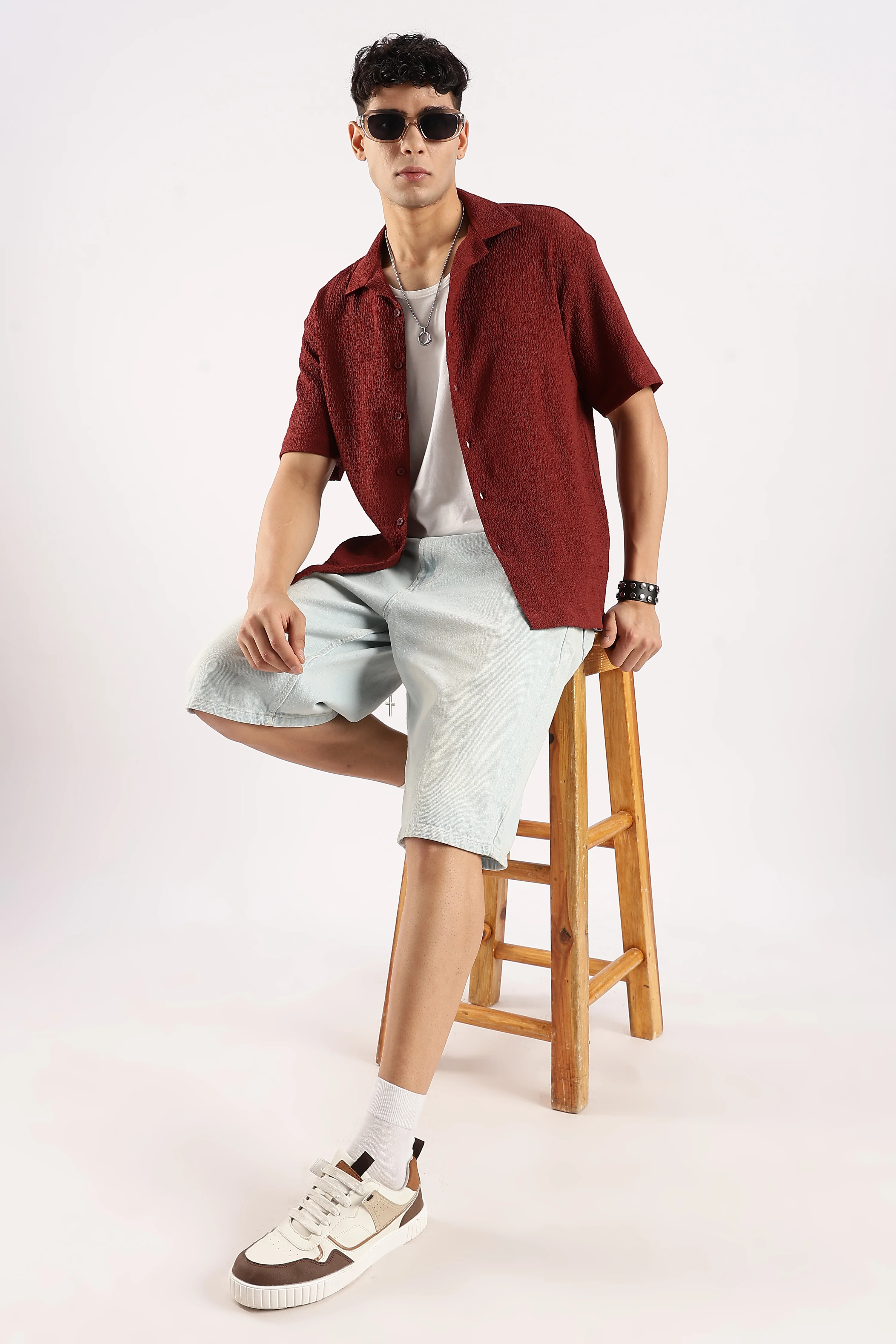 Men Maroon Poly Textured Shirt - Image 9