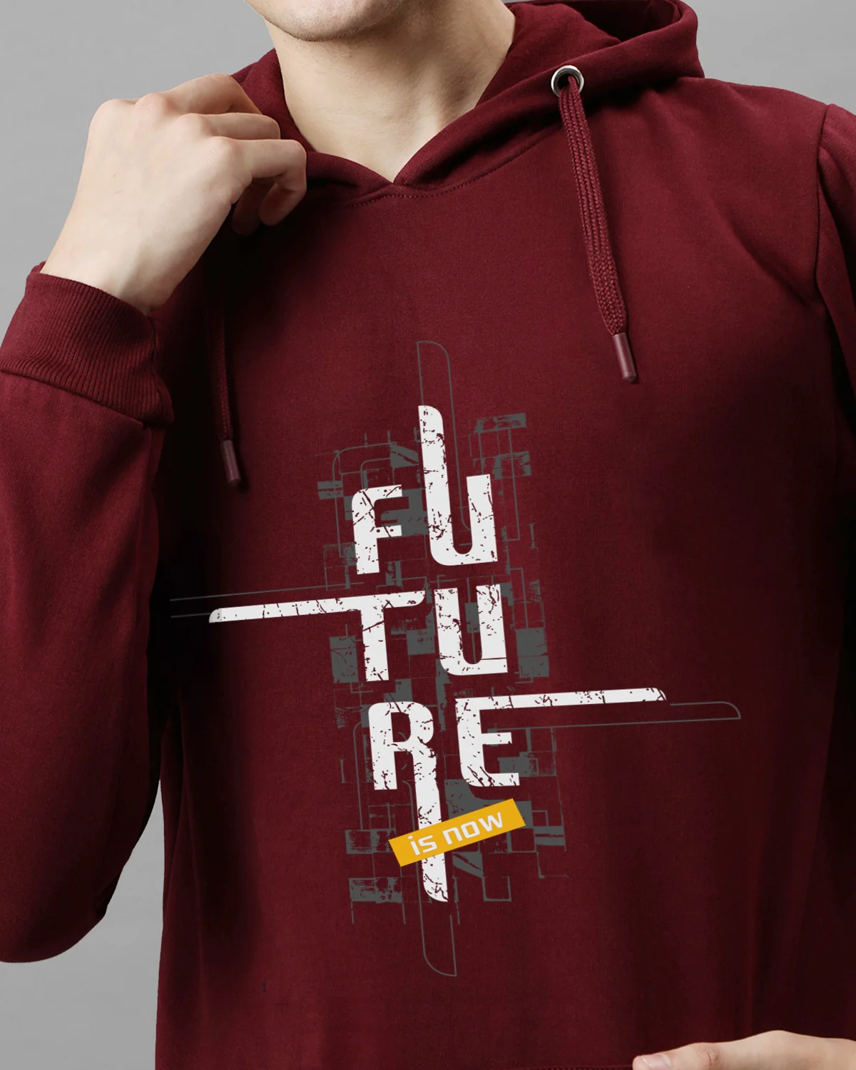 Men Maroon Printed Cotton Hoodie - Image 3