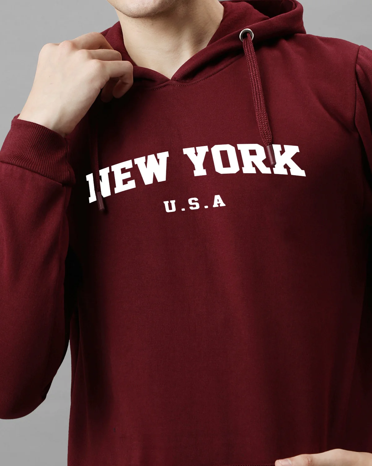 Men Maroon Printed Cotton Hoodie - Image 4