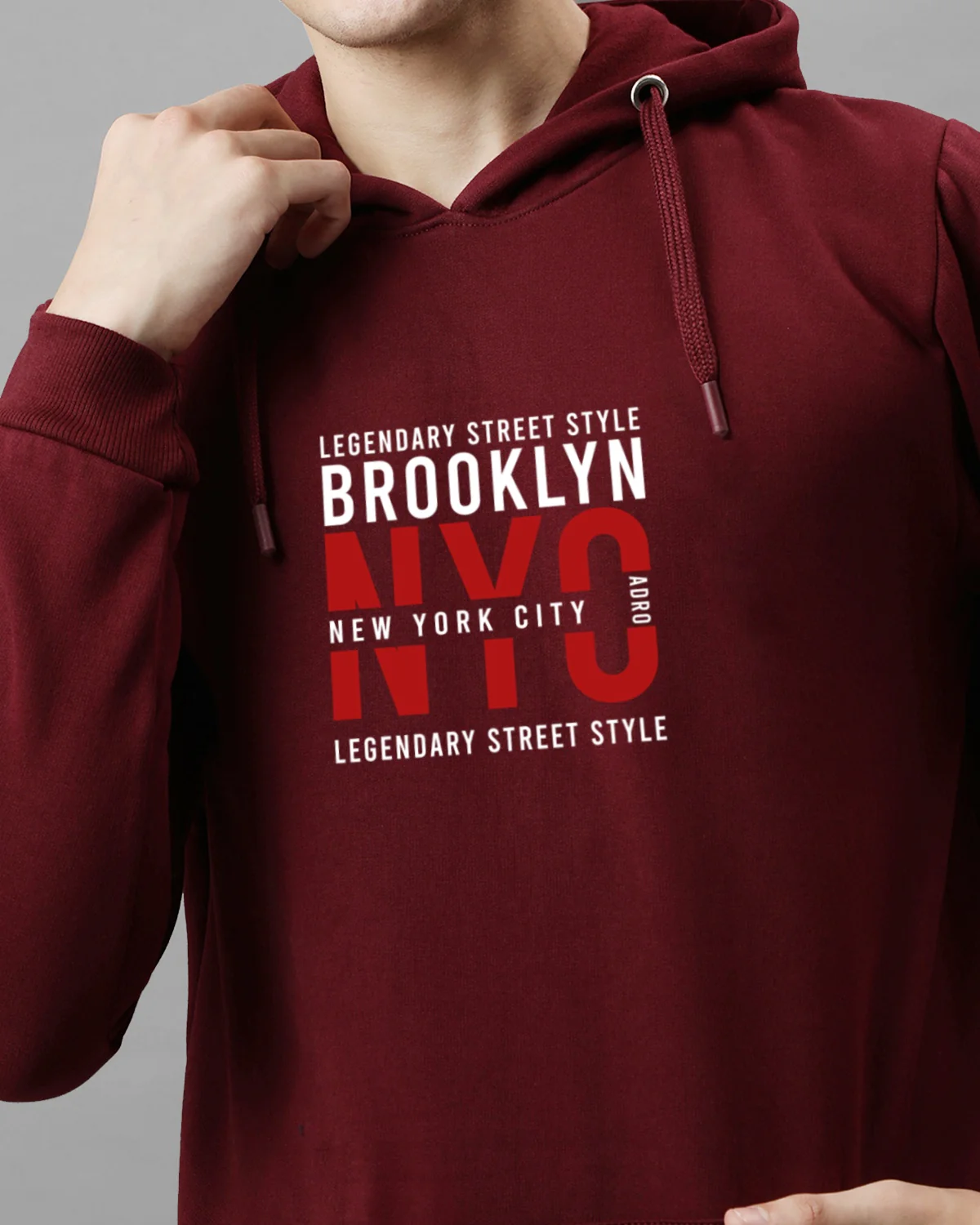 Men Maroon Printed Cotton Hoodie - Image 3
