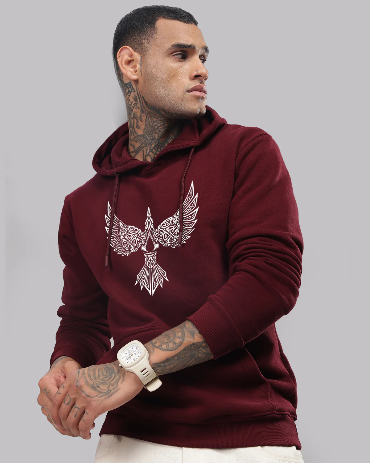 Men Maroon Printed Hoodie - Image 4