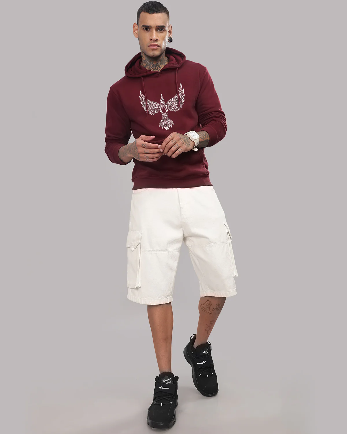 Men Maroon Printed Hoodie - Image 6