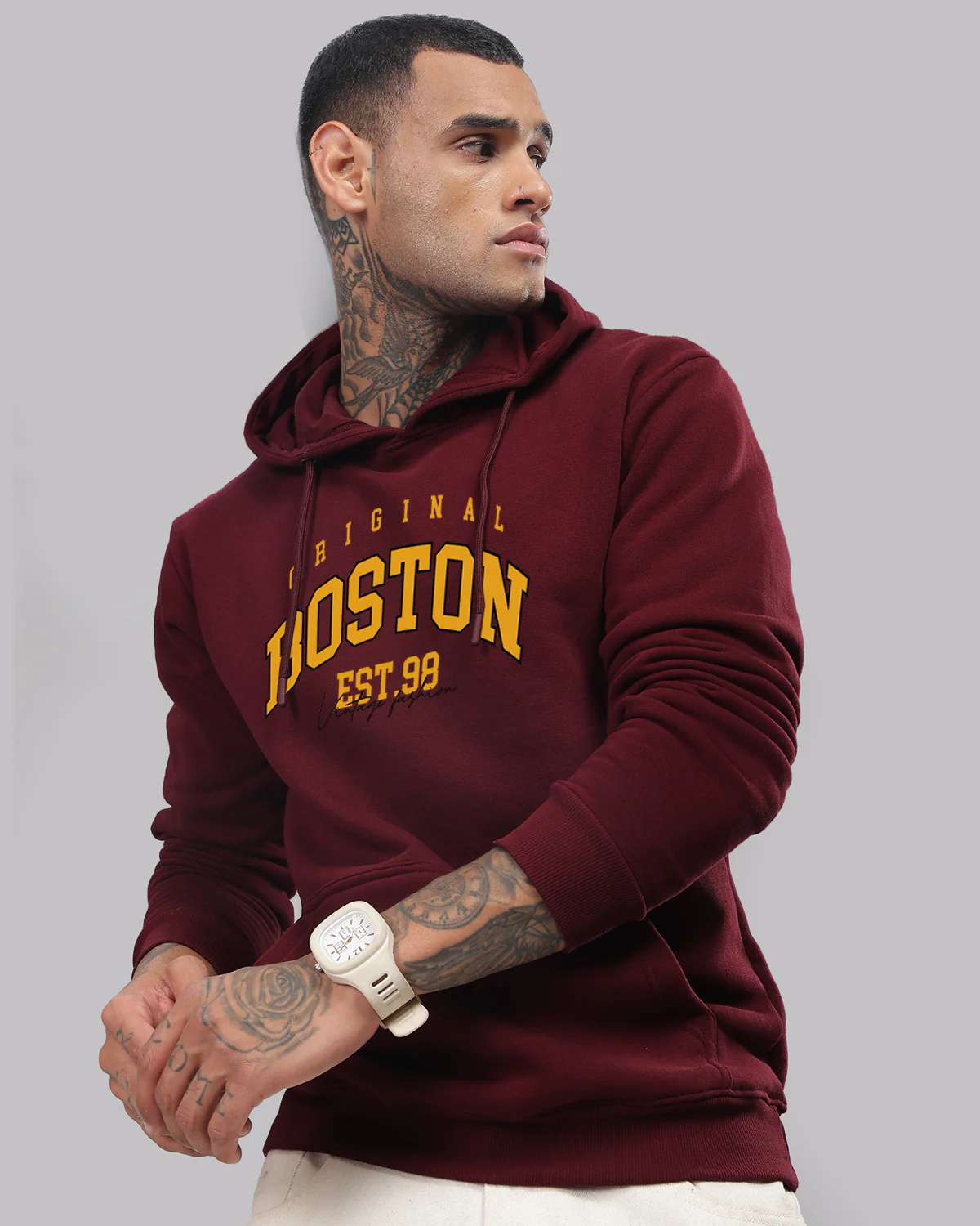 Men Maroon Printed Hoodie - Image 3