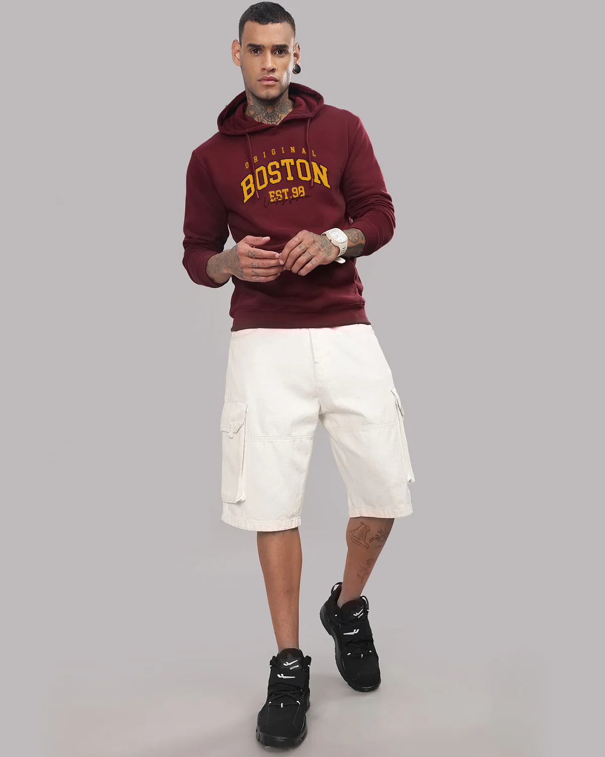 Men Maroon Printed Hoodie - Image 4