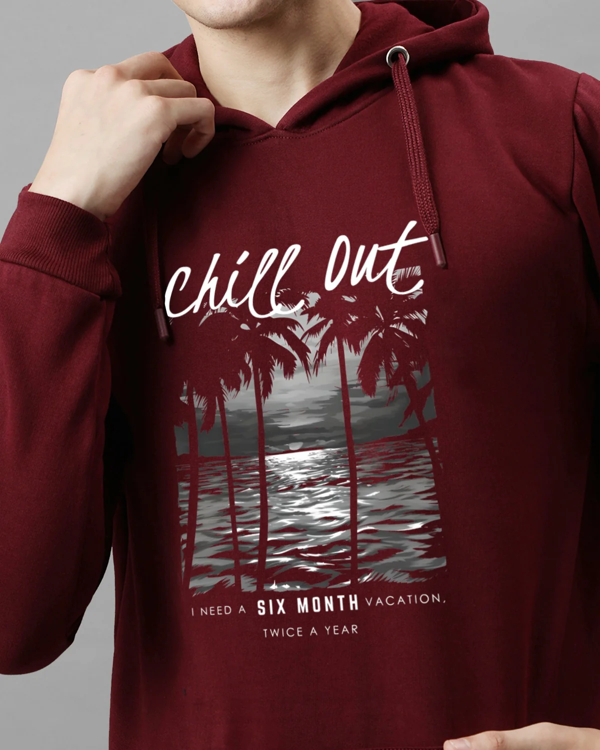 Men Maroon Printed Hoodie - Image 2