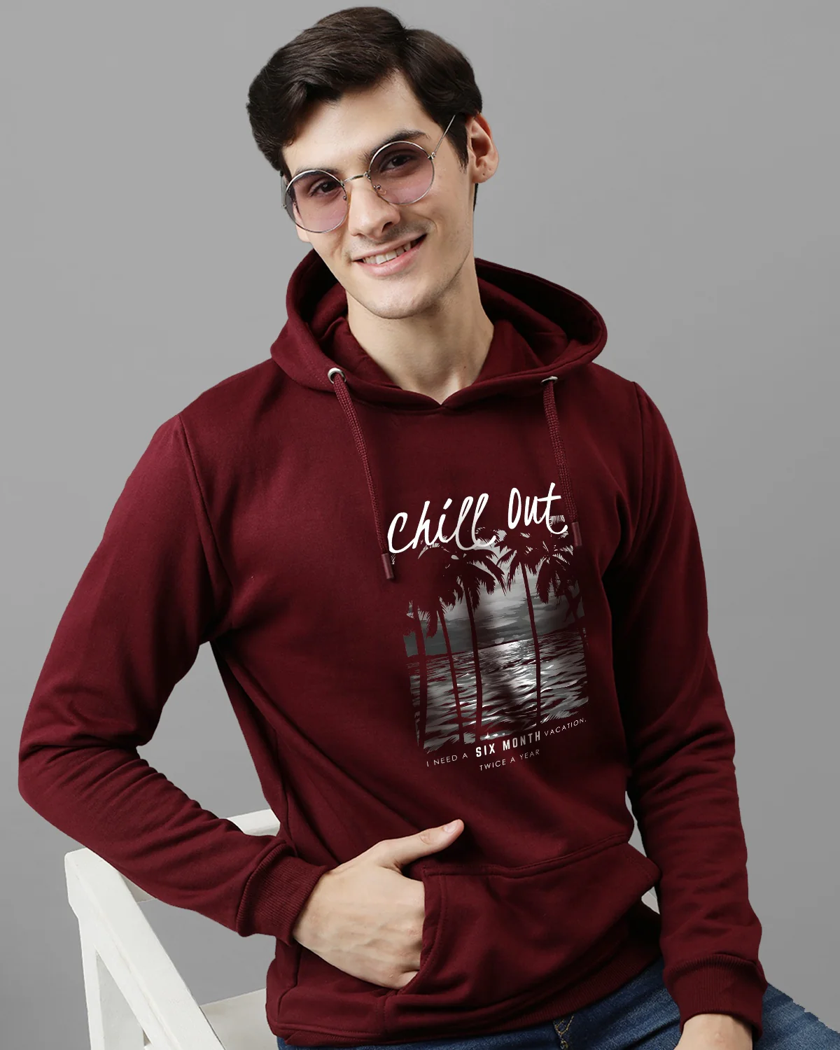 Men Maroon Printed Hoodie - Image 3