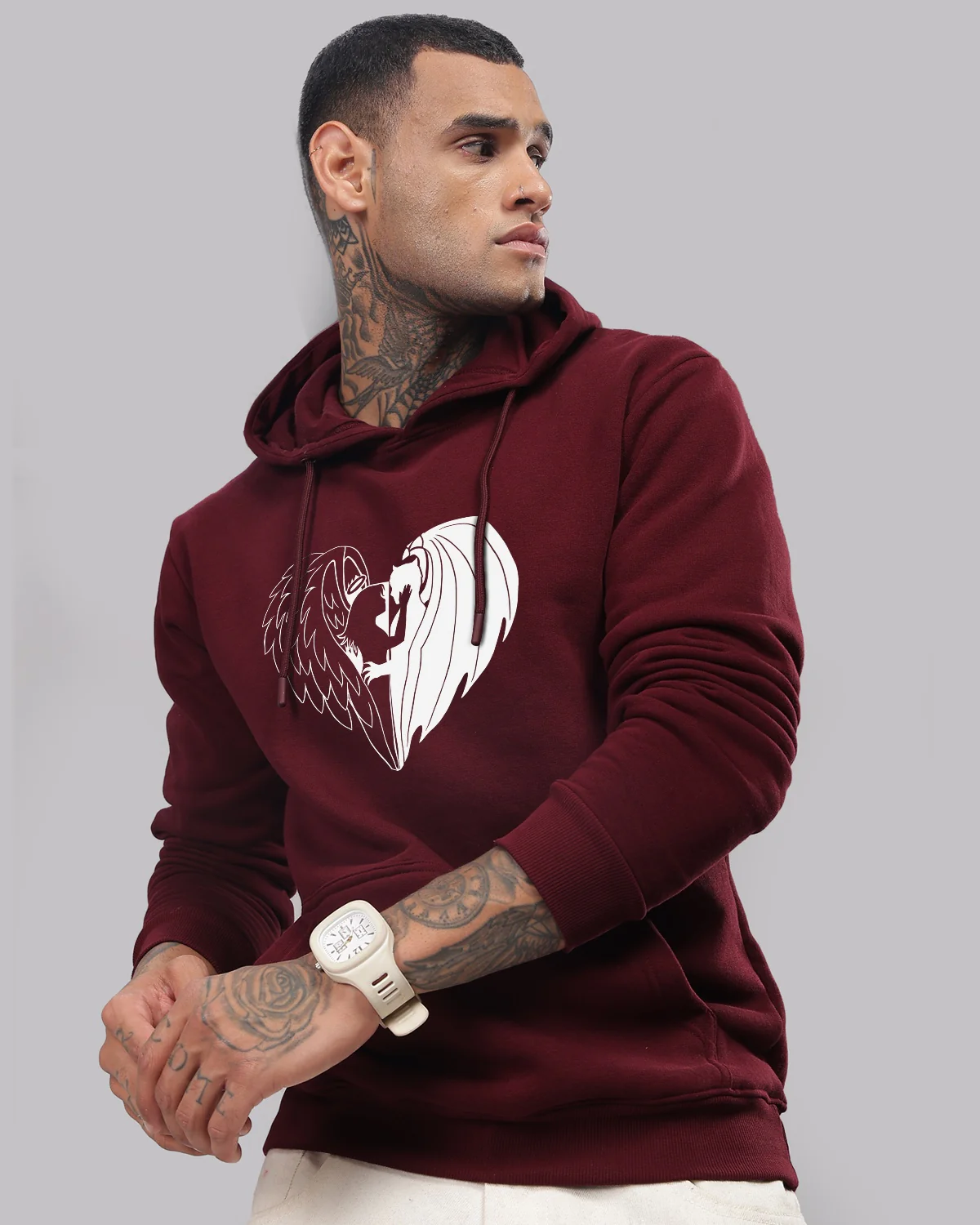 Men Maroon Printed Hoodie - Image 4