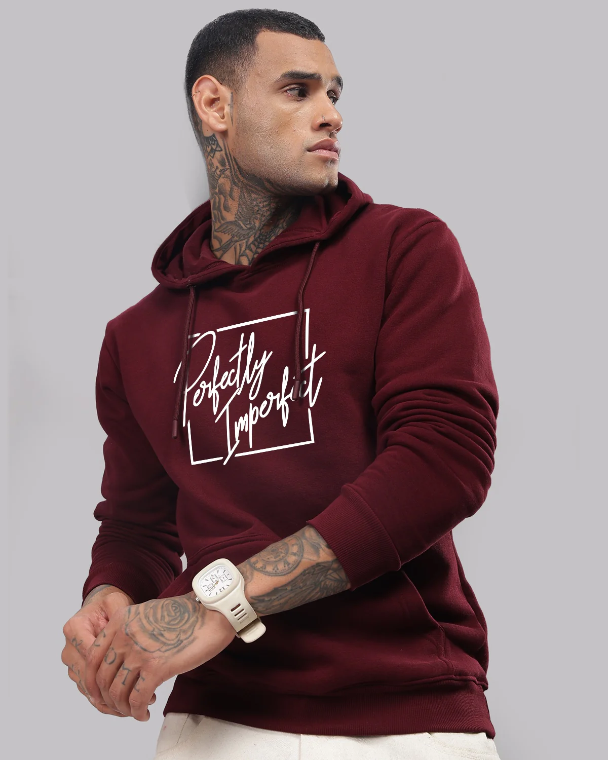 Men Maroon Printed Hoodie - Image 4