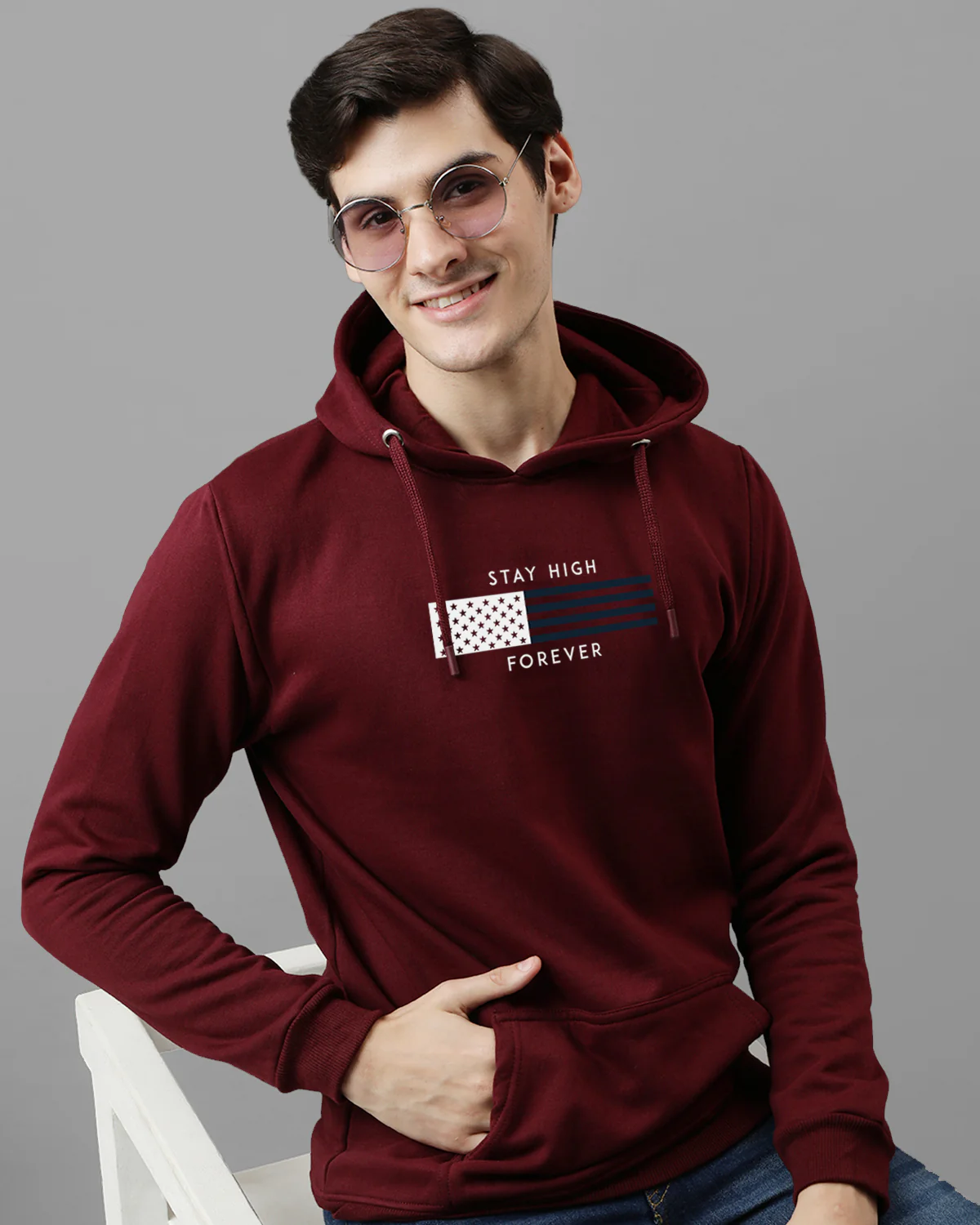 Men Maroon Printed Hoodie