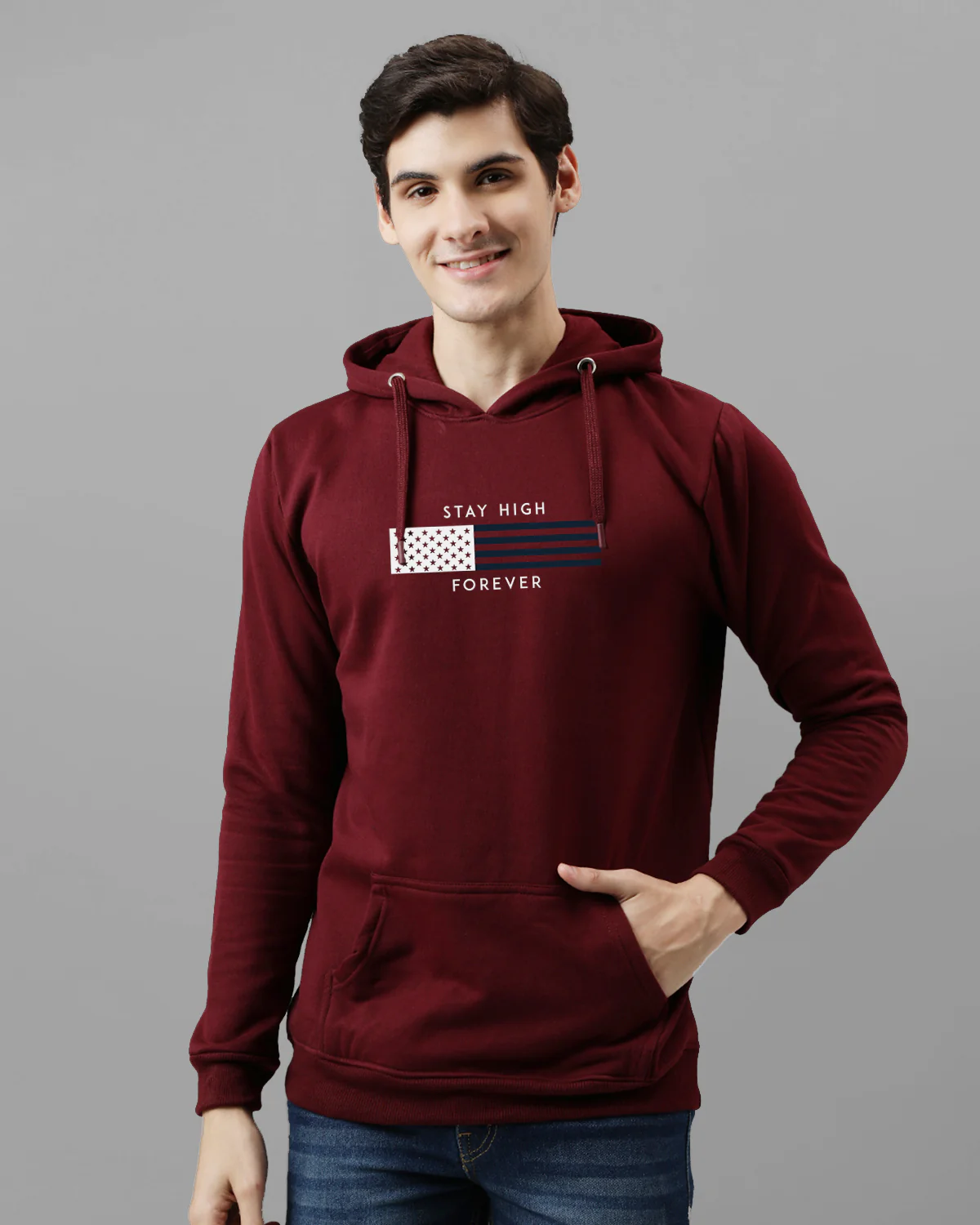 Men Maroon Printed Hoodie - Image 2