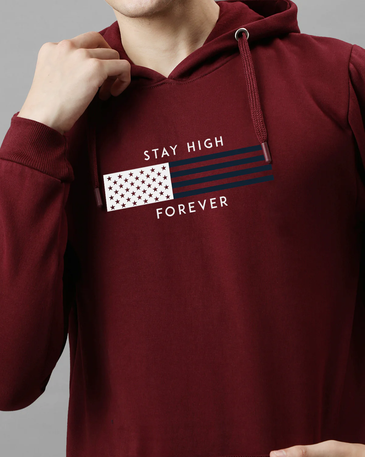 Men Maroon Printed Hoodie - Image 3