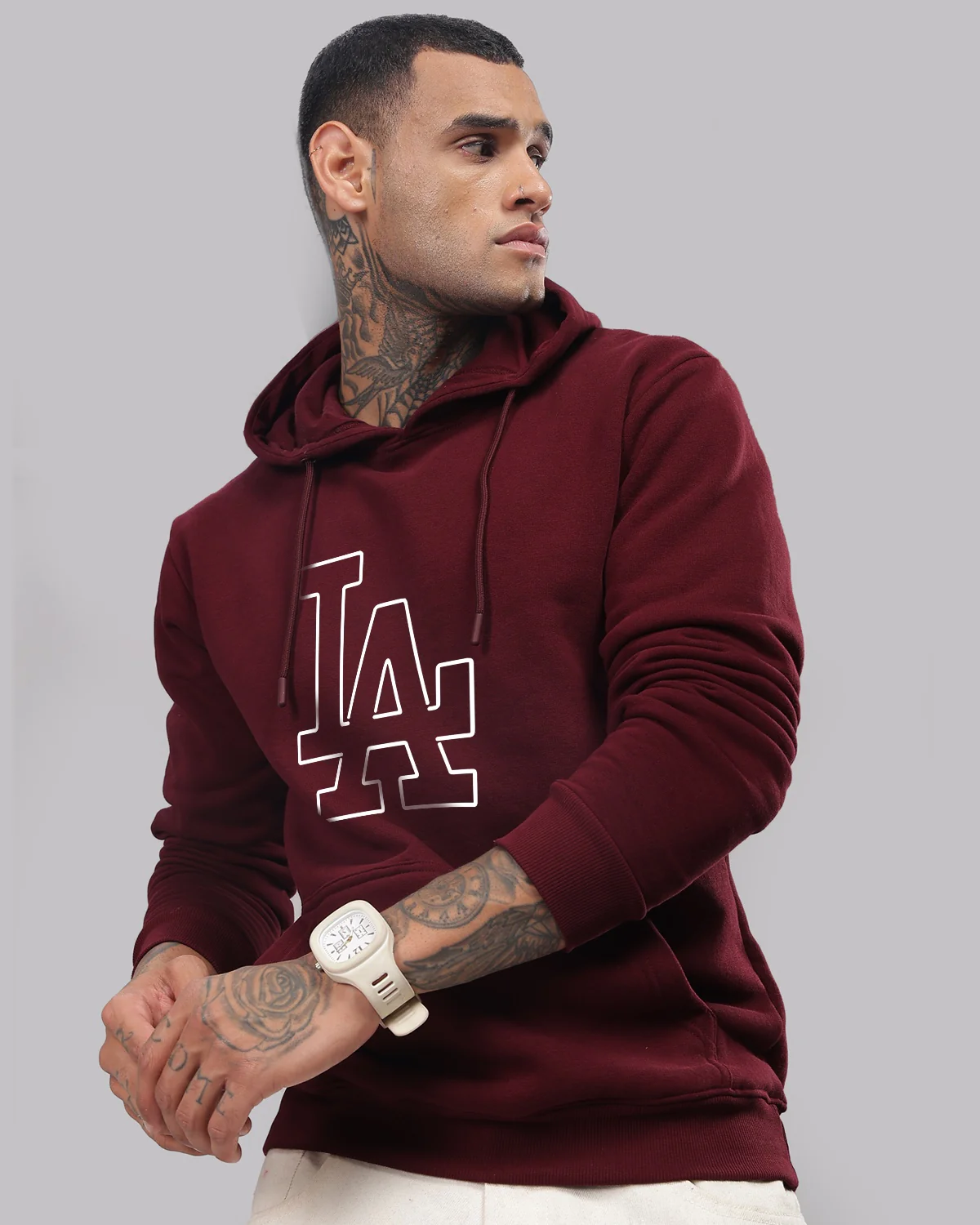 Men Maroon Printed Hoodie - Image 2