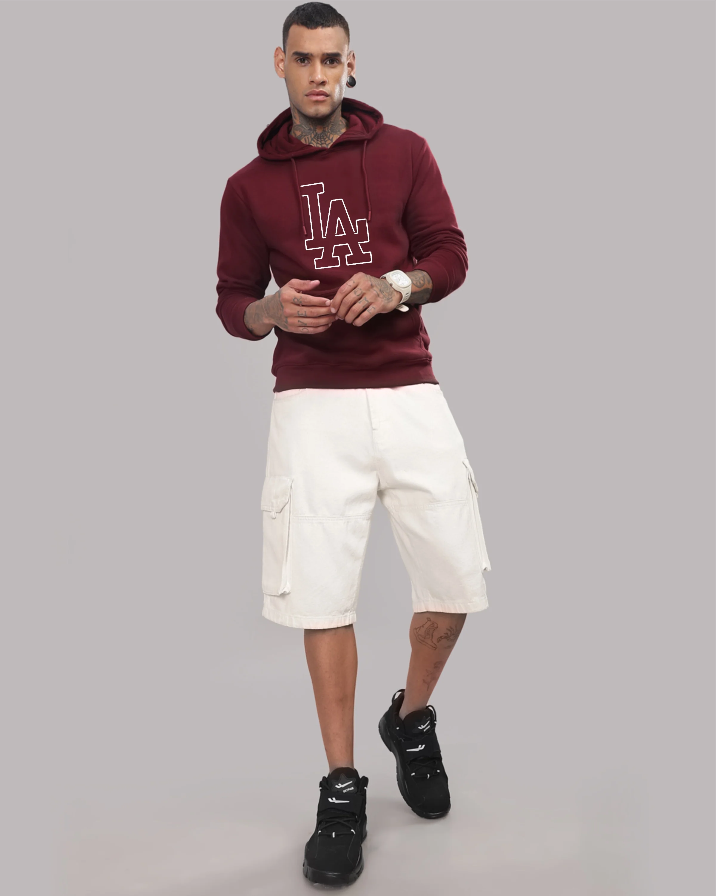 Men Maroon Printed Hoodie - Image 5