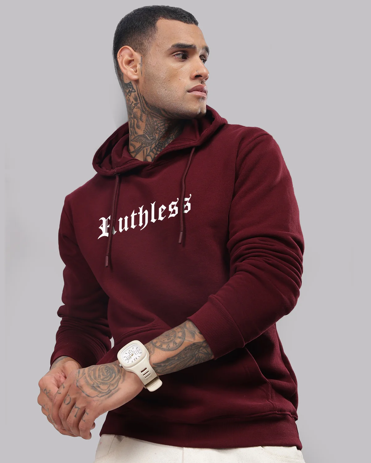 Men Maroon Printed Hoodie - Image 3