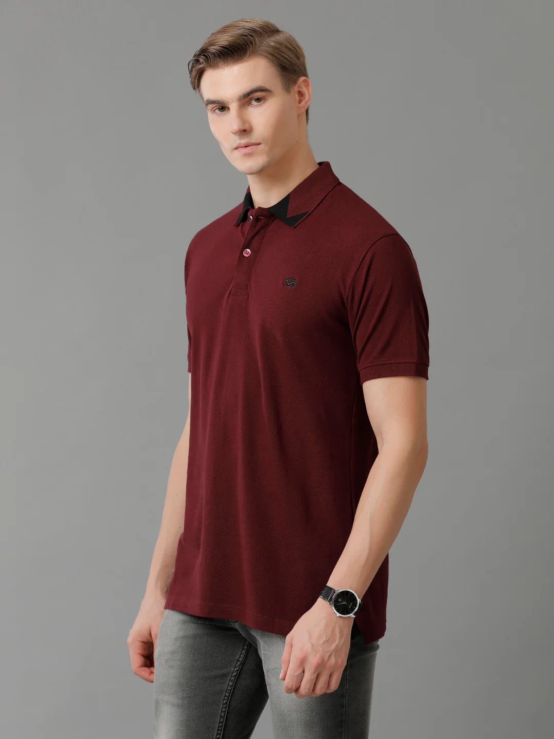 Men Maroon Regular Fit Polo T-Shirt - Image 3