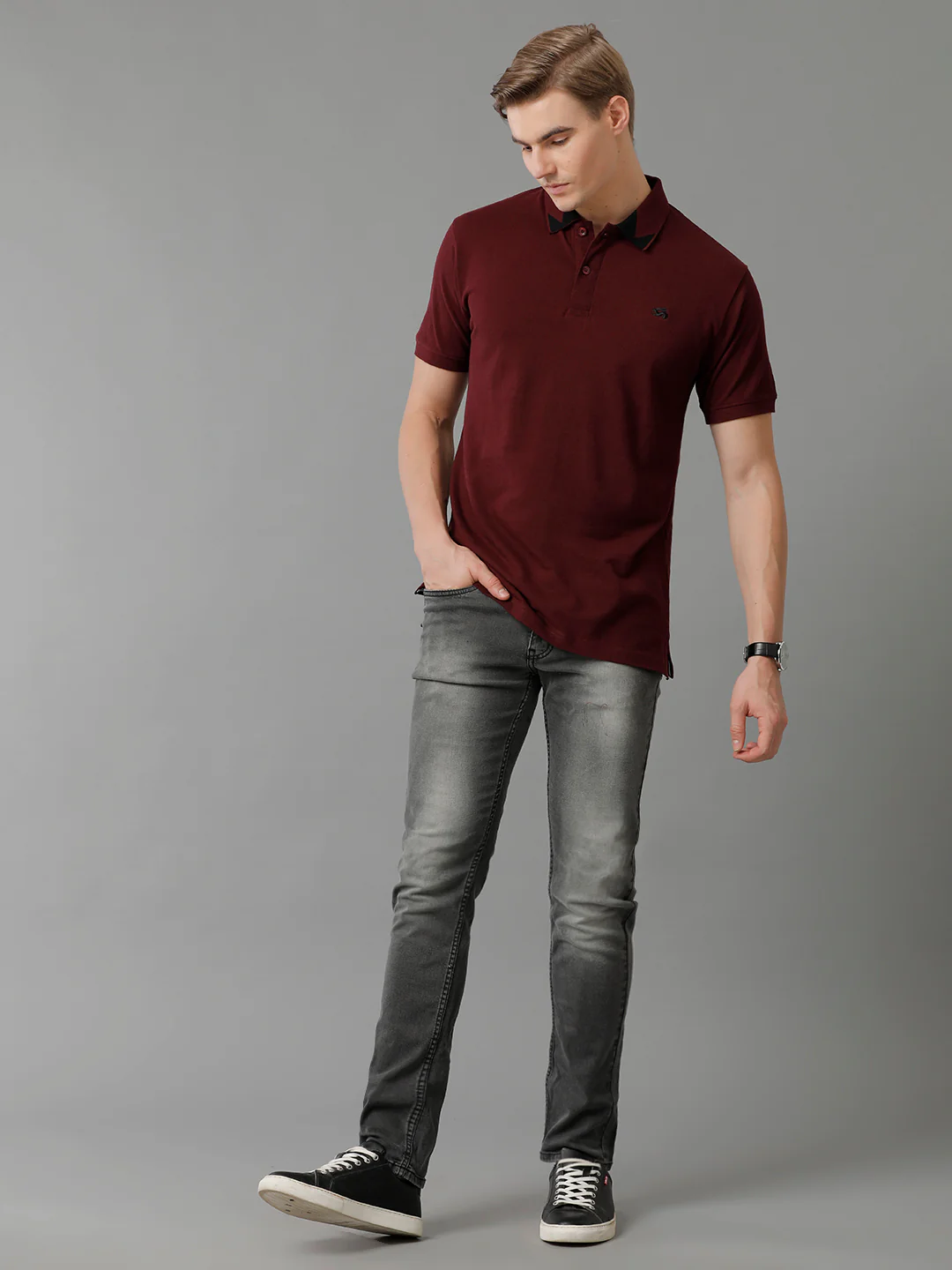 Men Maroon Regular Fit Polo T-Shirt - Image 5