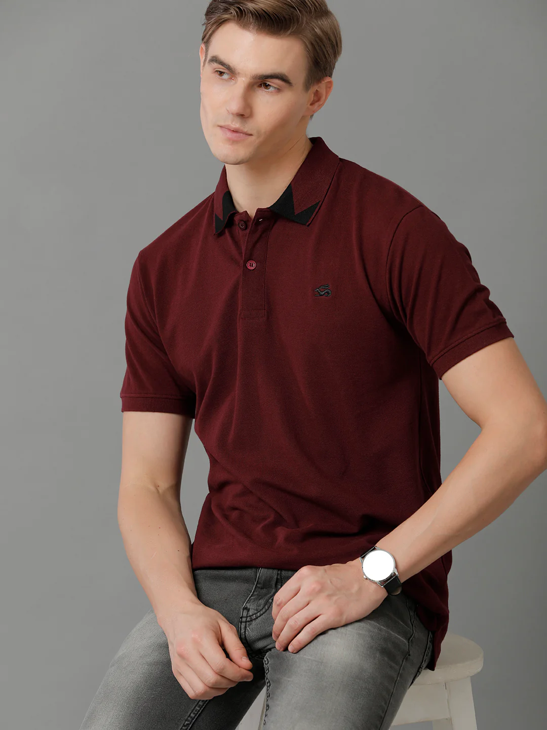 Men Maroon Regular Fit Polo T-Shirt - Image 6